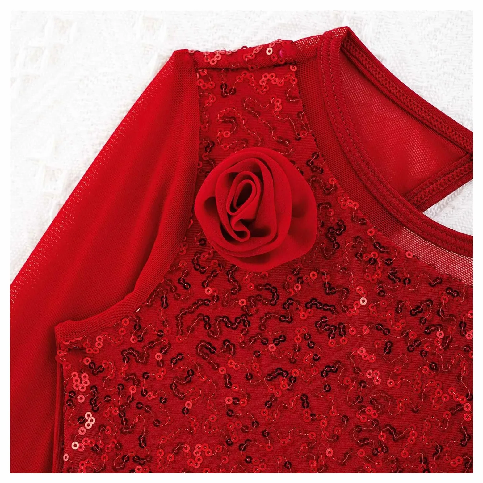 Maillot patinaje artistico Vestido de leotardo gimnástico con lentejuelas for niñas, traje de baile for niños, vestido de patinaje sobre hielo de manga larga de malla, Ropa de baile for actuaciones(Wh