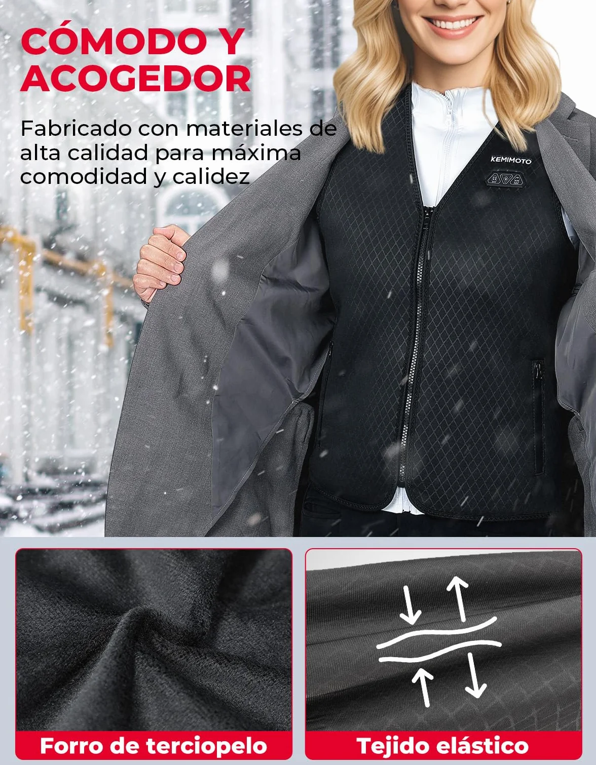 KEMIMOTO Chaleco Calefactable Mujer 6 Zonas de Calentamiento Térmico Elegante Ajustado