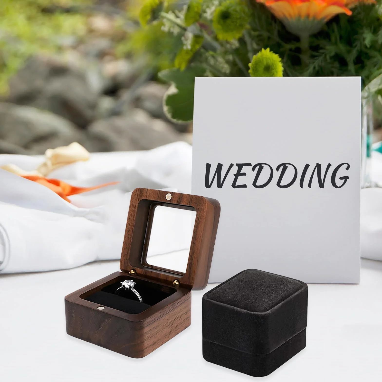 Caja Anillo Joyero Pequeño Cuadrada 5.5x5.5x4cm 2 Piezas Cajas Anillos Compromiso Boda