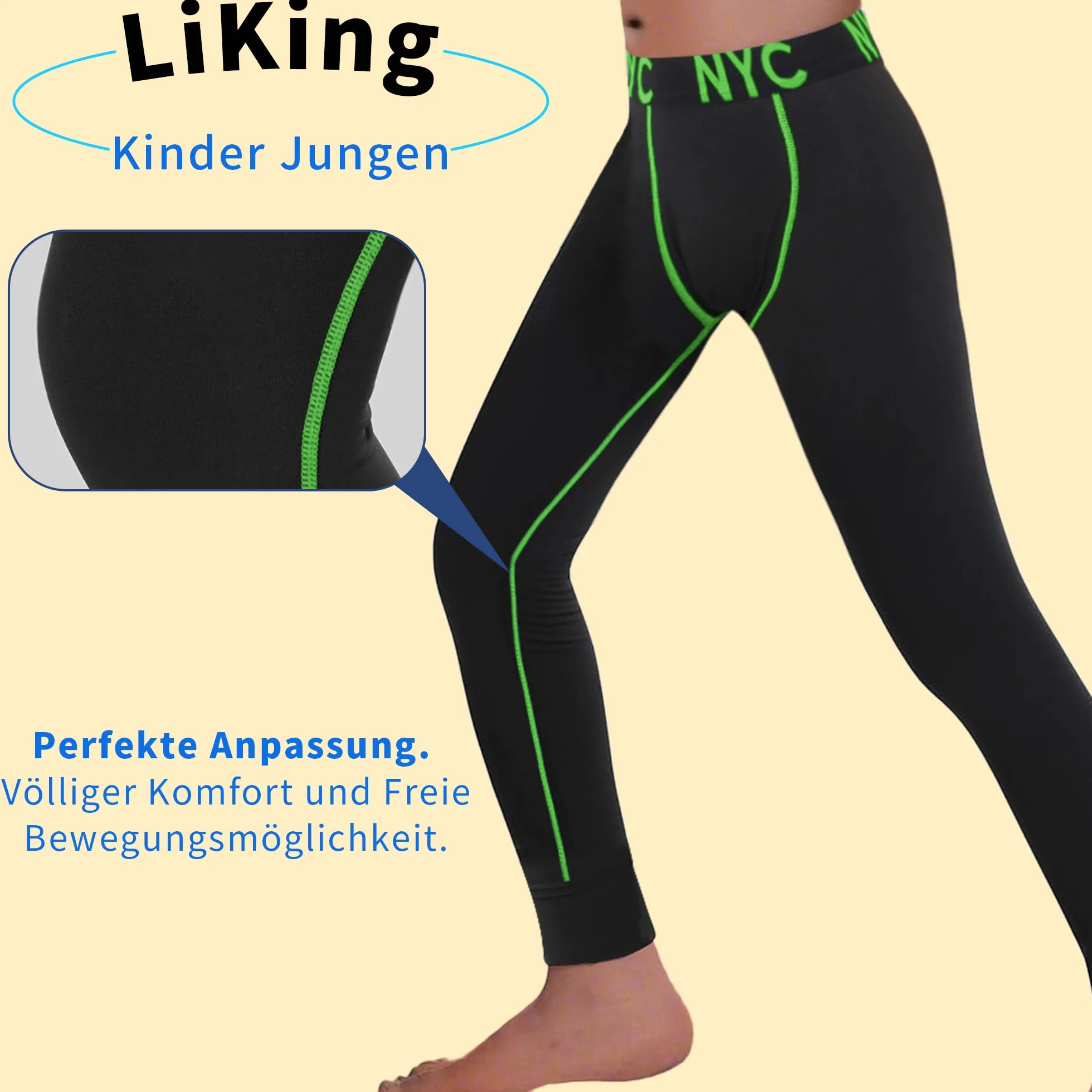 LiKing 2 Paquetes Leggings Ajustados Ropa Interior Deportiva para niños Pantalones de fútbol