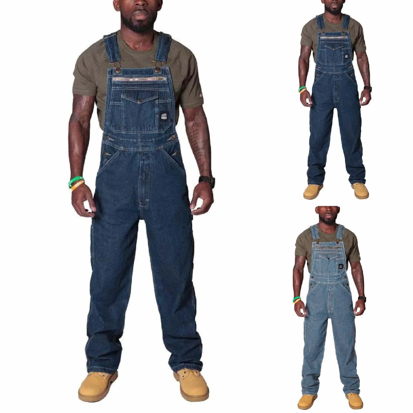 Mono de trabajo peto vaquero para hombre, tirantes ajustables, varios bolsillos para herramientas, corte holgado