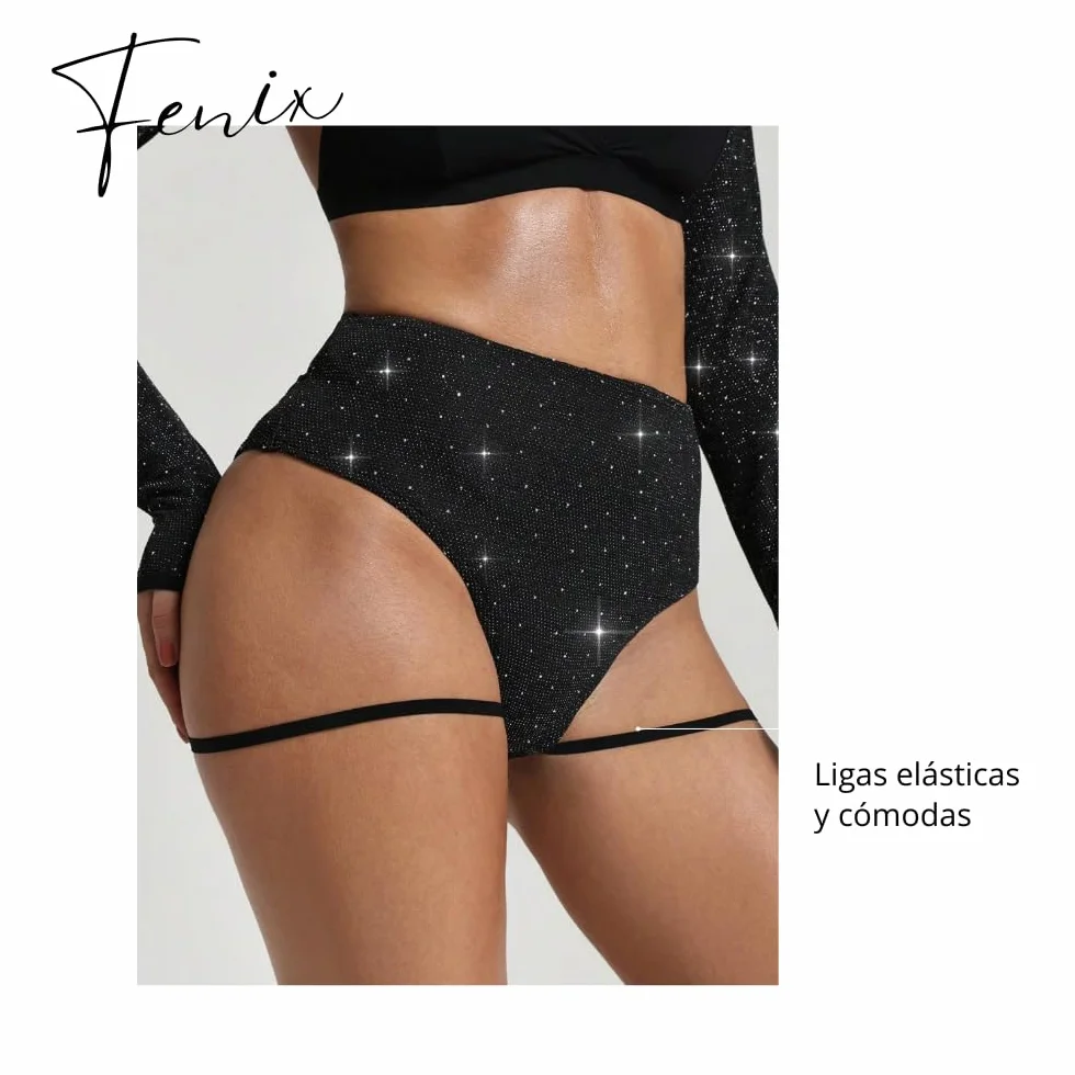 Brillante Short Pole Dance Mujer Tiro Alto Negro Talle S