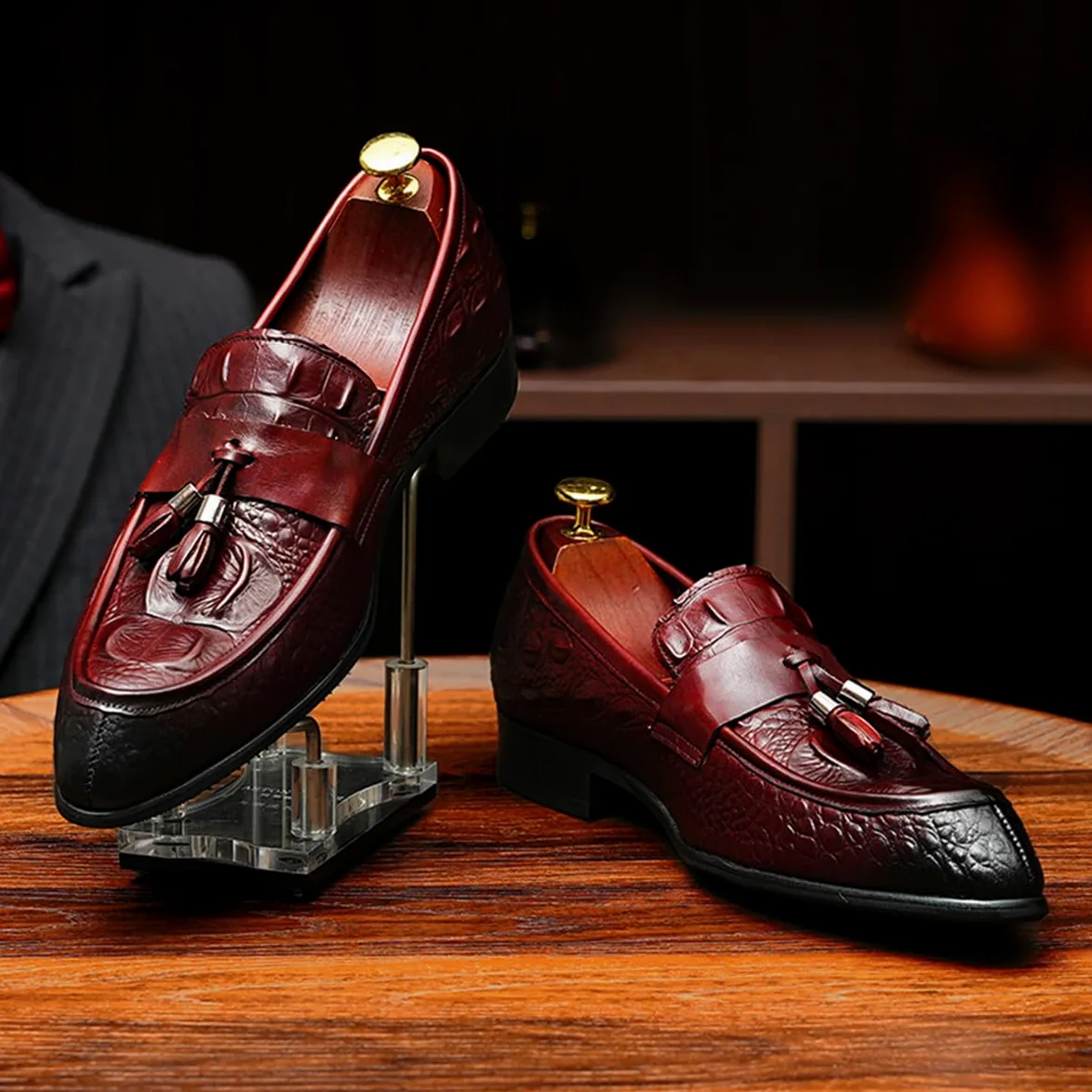 Mocasines Formales en Cuero para Hombre Loafers Casuales Negocios Zapatos de Vestir con Borlas