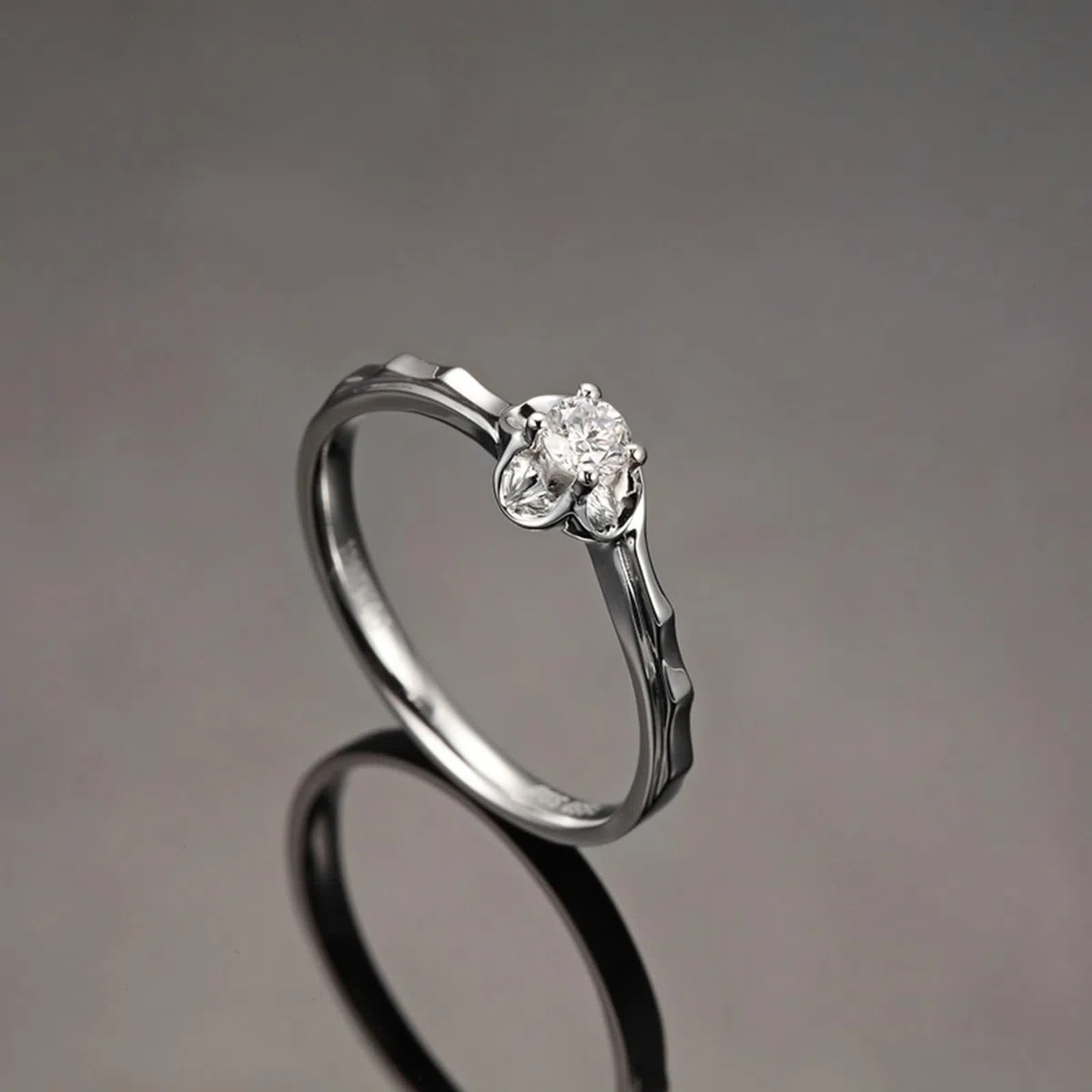 Anillo Mujer Compromiso Diamante, Anillo Mujer Noviazgo Plata Platino Pt950 0.12Ct Blanco Forma Redonda Brillante Ajuste Cómodo