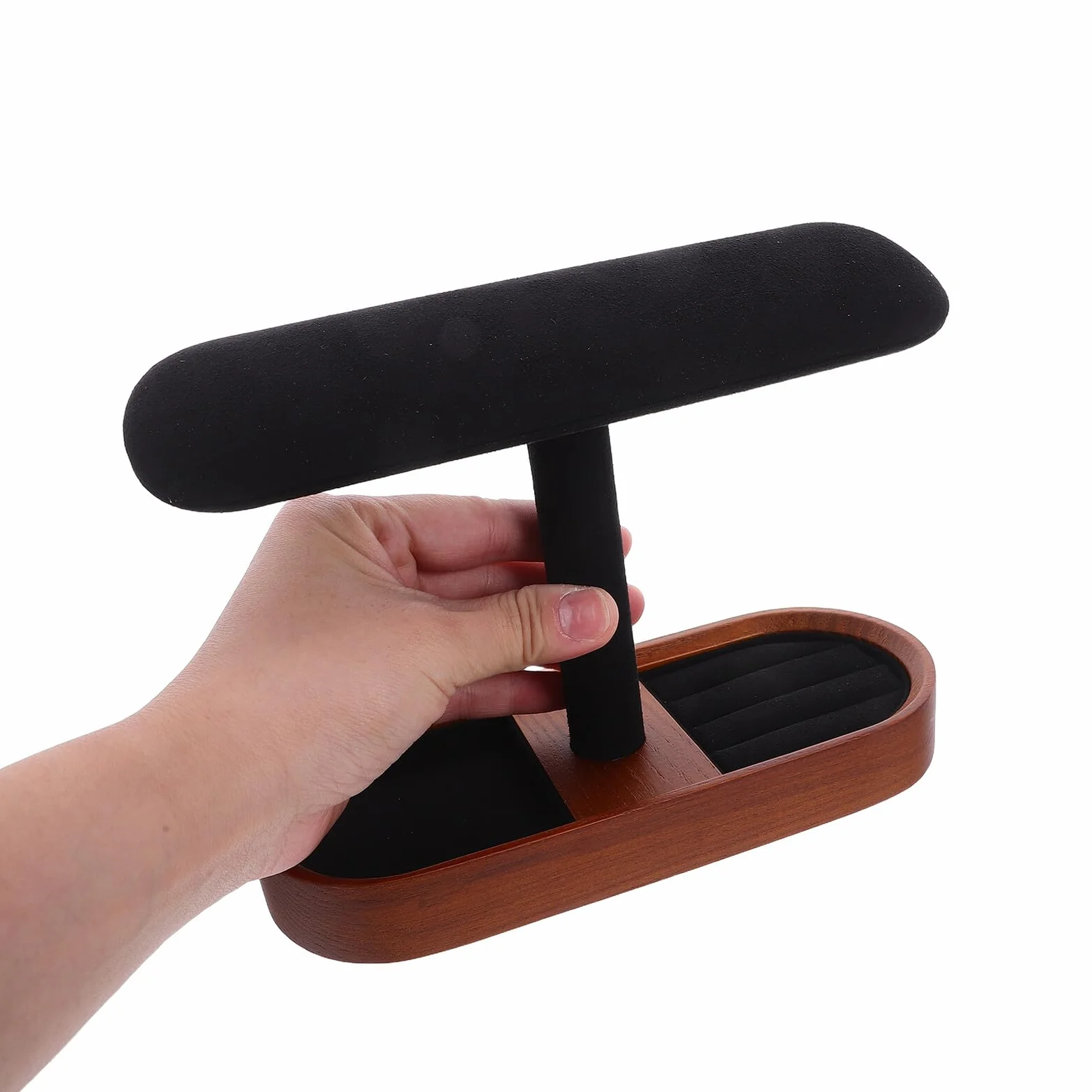 NUOBESTY Soporte de Madera Maciza T para Exhibición de Joyas Organizador Multifuncional para Pulseras Relojes y Brazaletes Diseño Rústico y Estable para Mostrador y Uso Personal