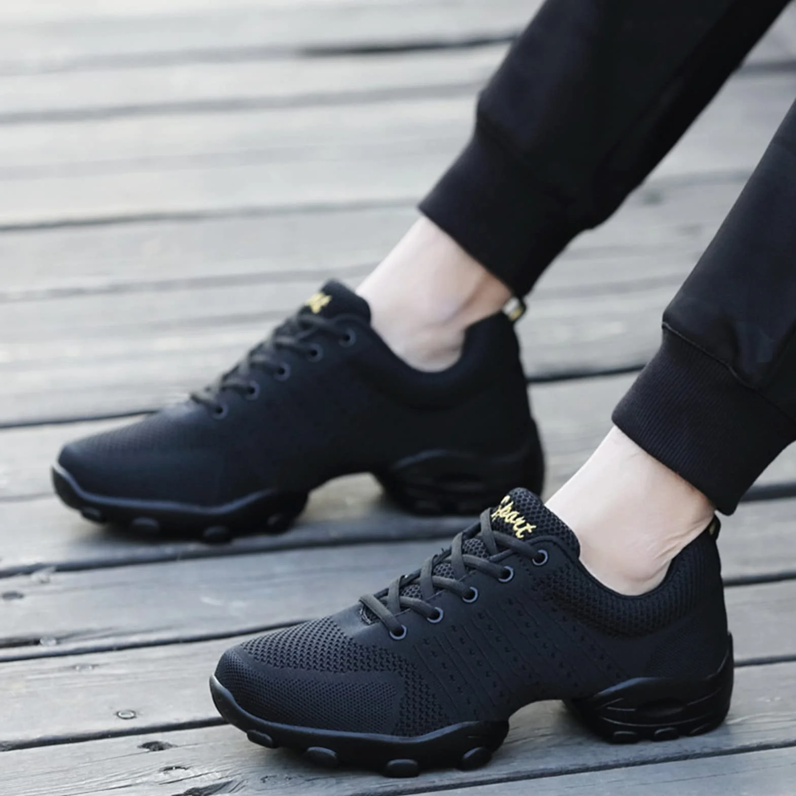 Zapatos De Baile para Hombres, Zapatos De Baile De Deportes Casuales, Adulto De Los Hombres Volando Tejido De Malla Suave Aptitud Suave Fitness Four Seasons Dance Shoes(40 EU, Black)