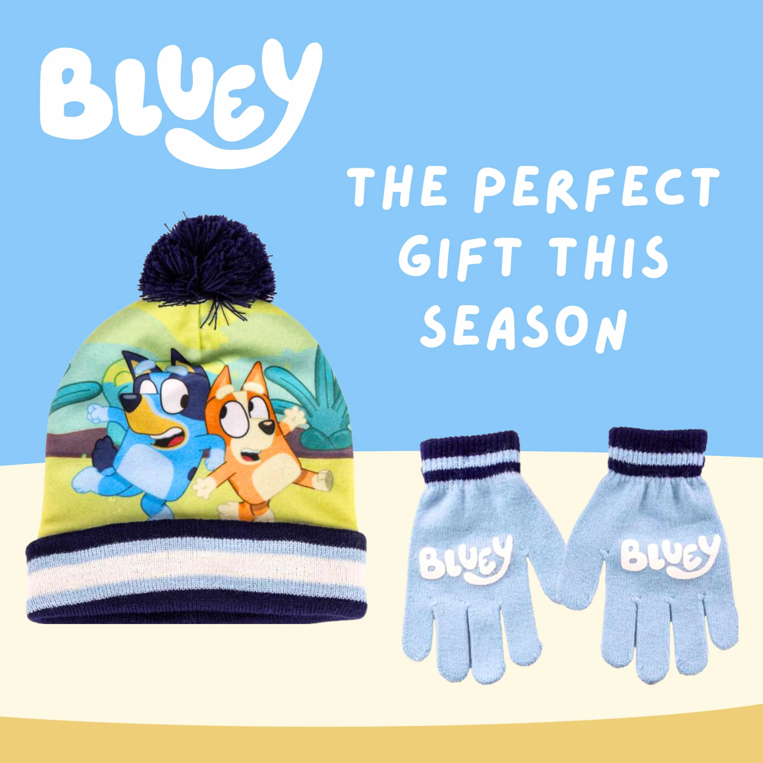Bluey Gorro y Guantes para Niño, Conjunto de Invierno para Niños, Accesorios de Invierno Infantil Diseño Bingo