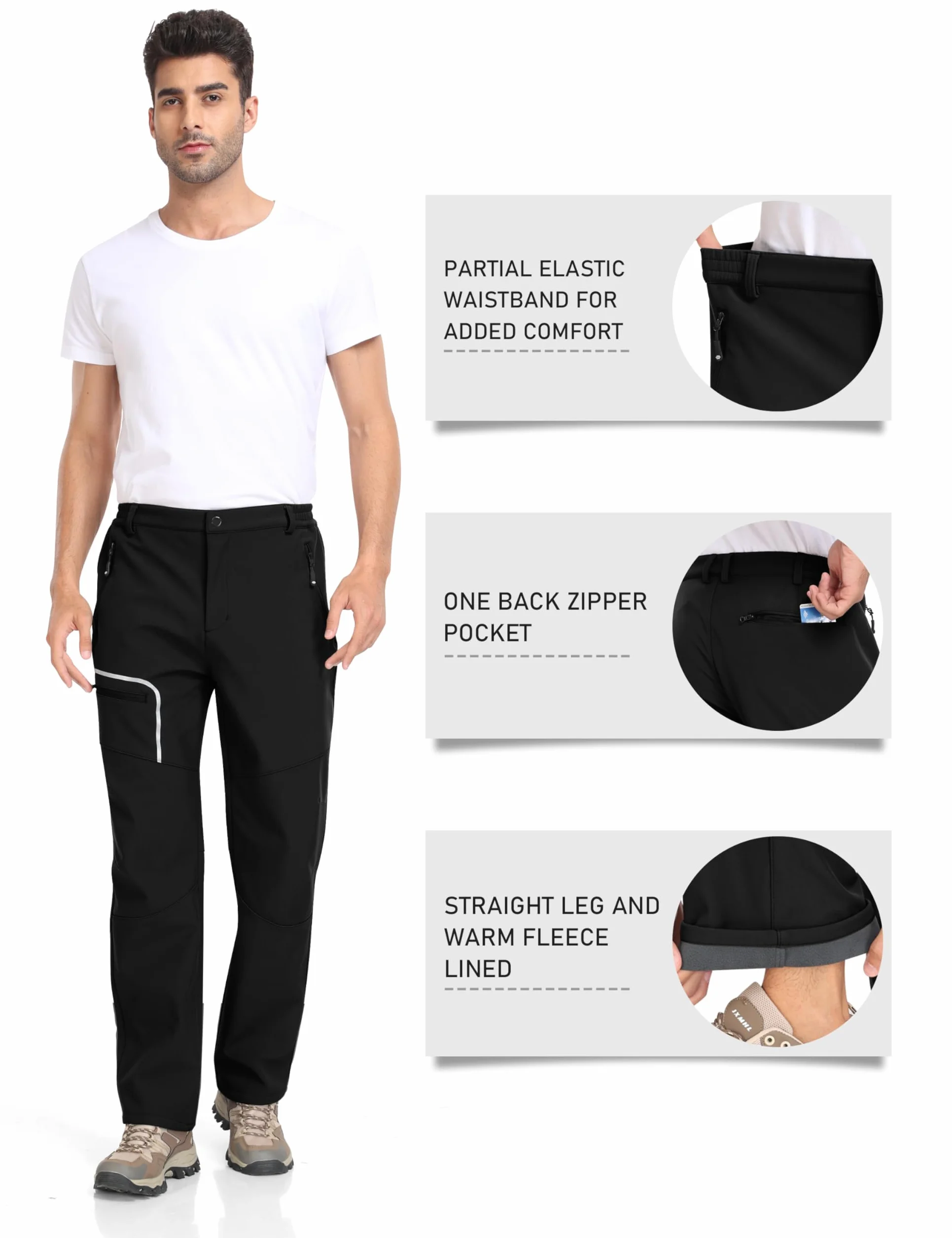 MoFiz Hombre Pantalones de Esquí Senderismo Softshell Cálido Forro Polar Invierno Nieve Trabajo Pantalón Impermeable Cortaviento
