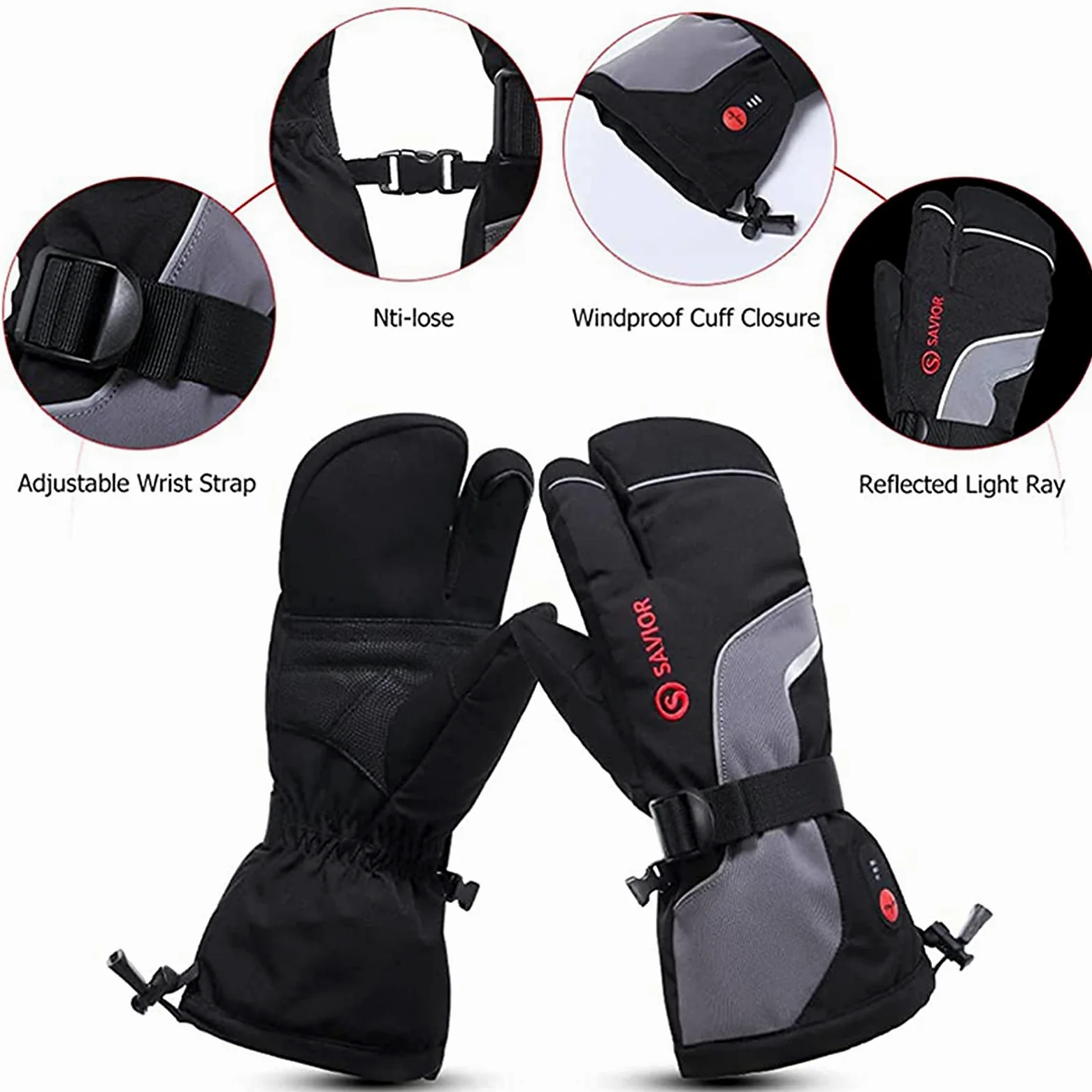 Calentador de Invierno Guantes de 3 Dedos 3 Niveles de Calentamiento Pantalla táctil Calentador a batería Guantes térmicos para Montar en Bicicleta de Carreras Esquí