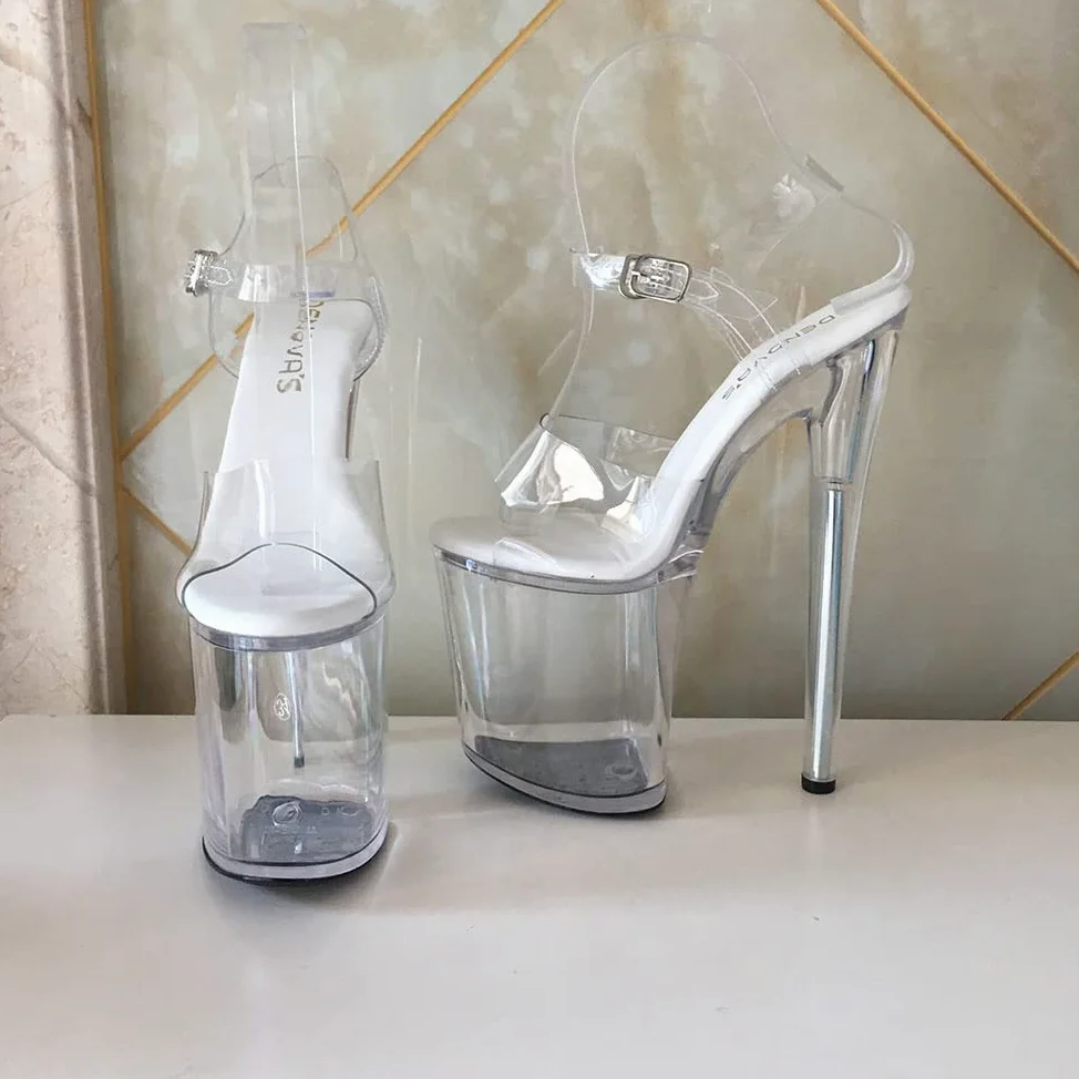 denova's Sandalias transparentes para mujer, tacón alto, talla grande, plataforma, barra para danza, con correa al tobillo, tacón de aguja