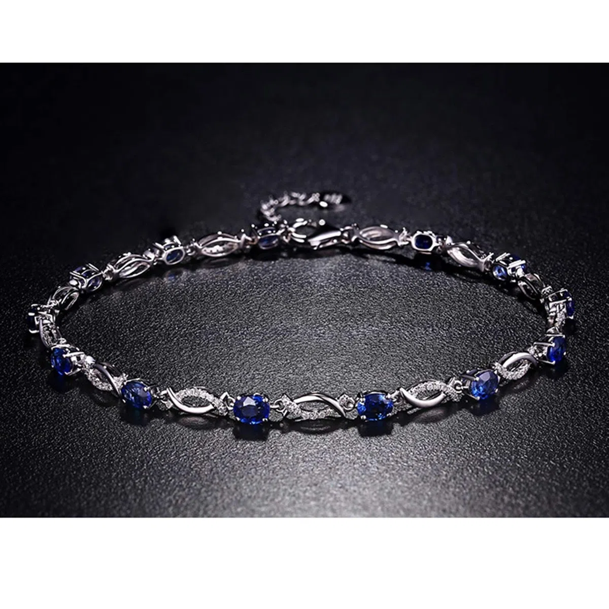 ZH1YFD Pulsera de Mujer Oro Blanco 18K, Eslabón de Barra con Zafiro 2.68ct Pulsera de Boda para Mujer 16+2CM