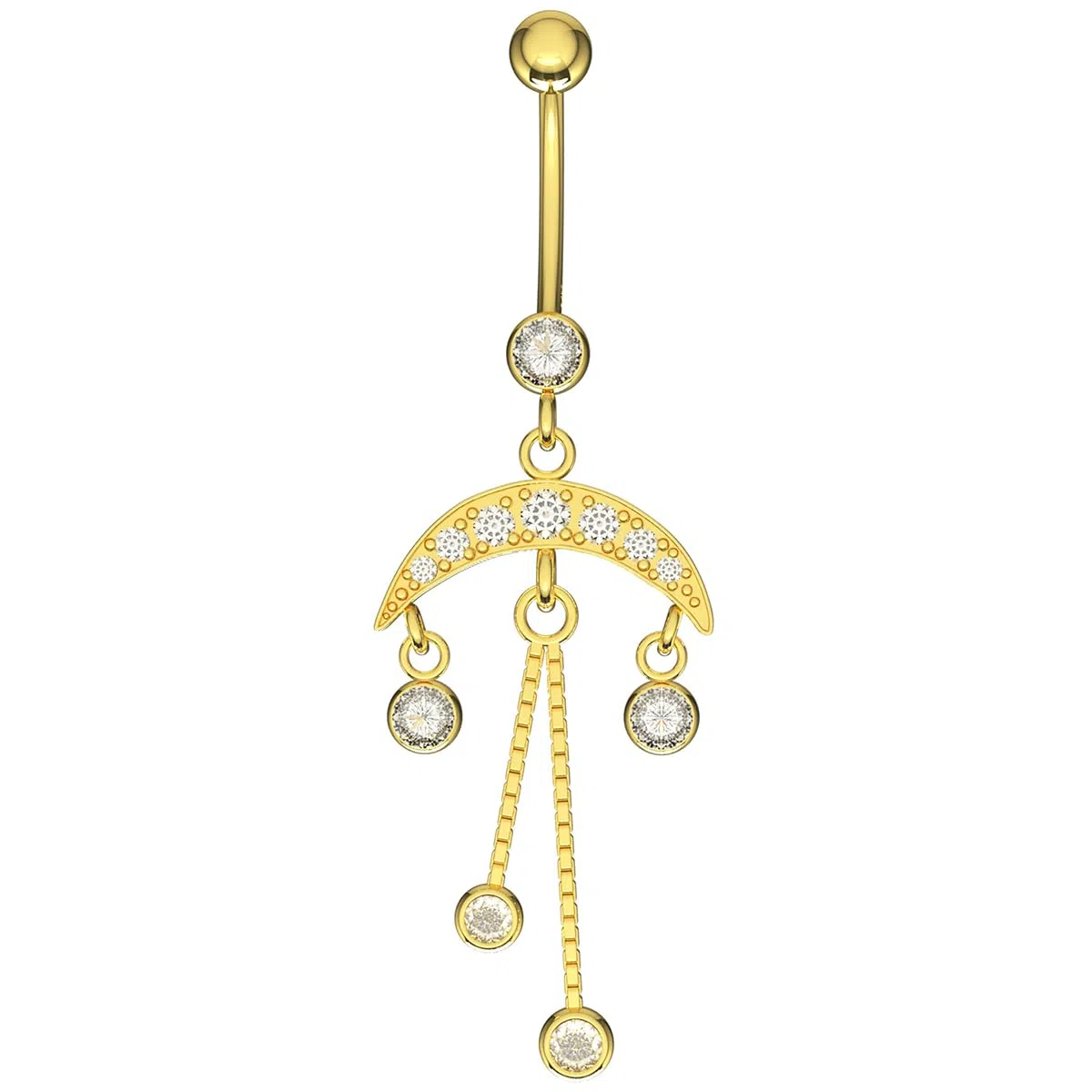 Piercing para el ombligo de oro amarillo macizo de 14 quilates con circonita cúbica y cadena italiana, joyería de ombligo de 14 quilates, calibre 14, 14 Gauge - 12mm Length, Circonia