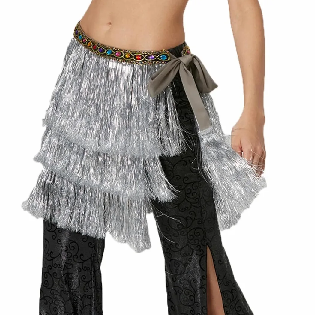 Disimlarl Falda de danza del vientre para mujer, con borlas, bufanda de rendimiento, falda de baile oriental