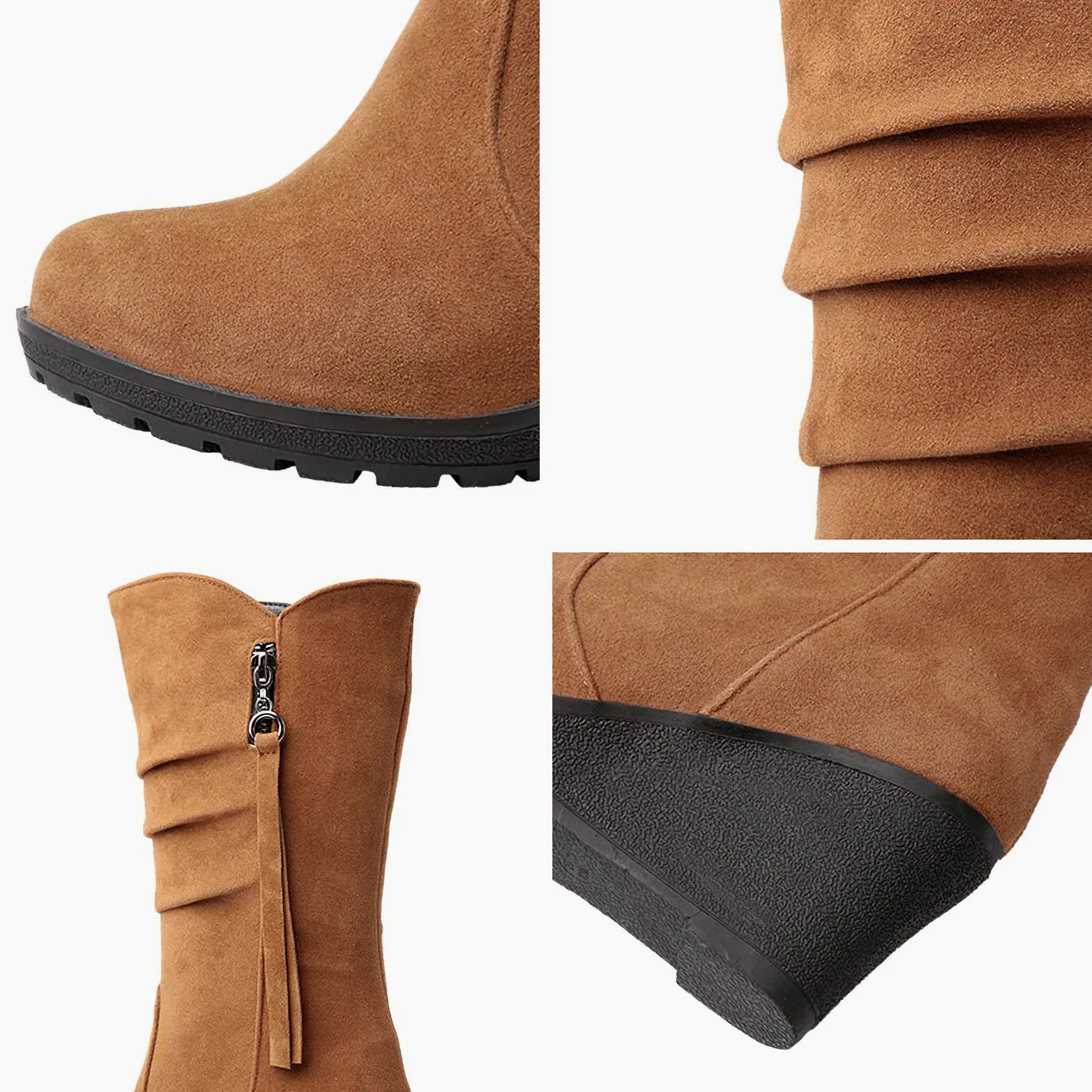 rismart Botas Slouch Mujer Media Pantorrilla Tacón Cuña Forro Fino de Piel Ante Zapatos de Invierno