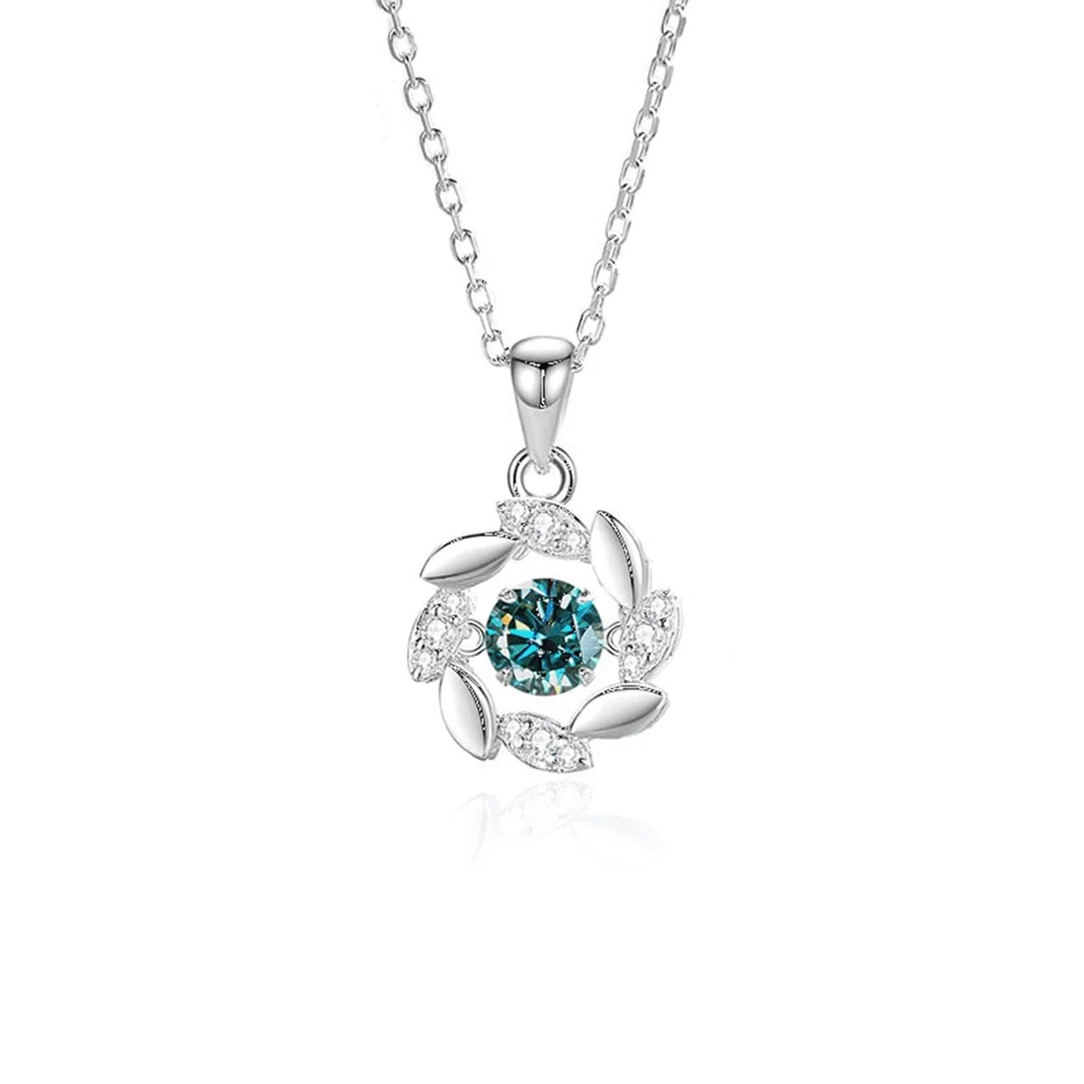 Wycian Collar de oro blanco para mujer, topacio azul y diamante, ajustable, cadena de trigo flotante para ella, oro blanco de 9 quilates, 40 + 5 cm