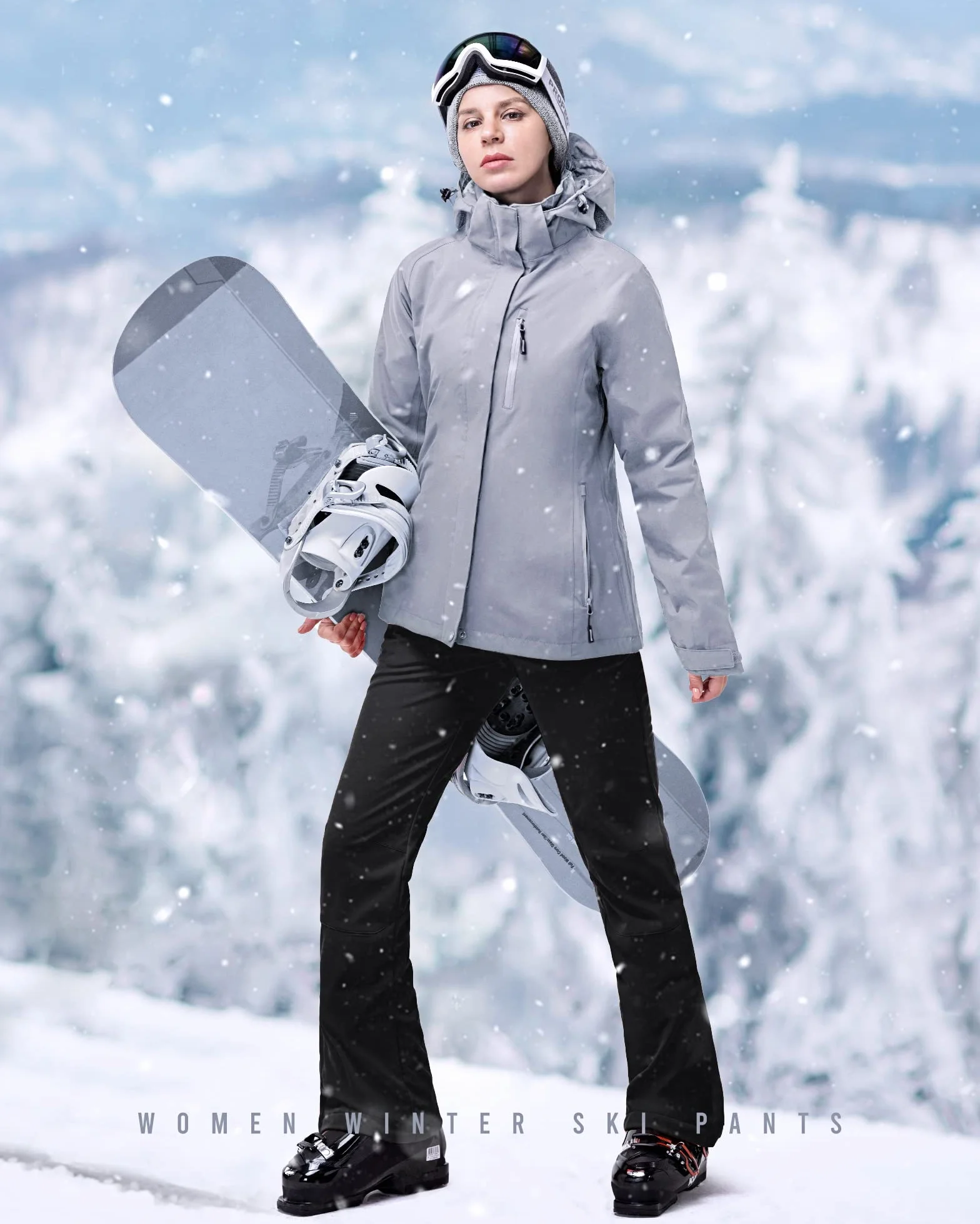 33,000ft Pantalones de esquí para mujer, pantalones con tirantes, impermeables, resistentes al viento, de softshell, cálidos, forrados, para nieve, snowboard, esquí o senderismo, Negro , L