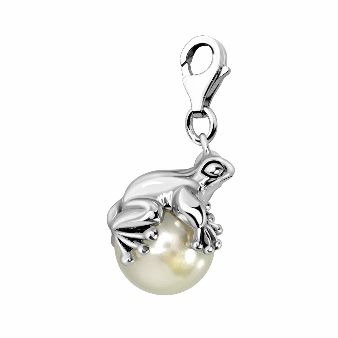 Quiges Charm con Cierre Rana en Perla Plateado Abalorios Joyería