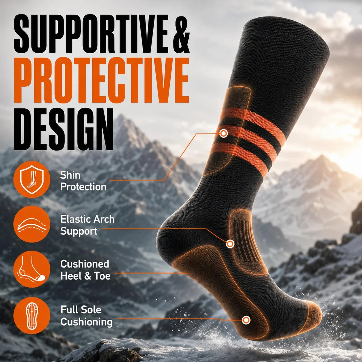 Calcetines de esquí térmicos hasta la rodilla, calcetines cálidos para snowboard, senderismo, caza y clima frío, para mujer y hombre