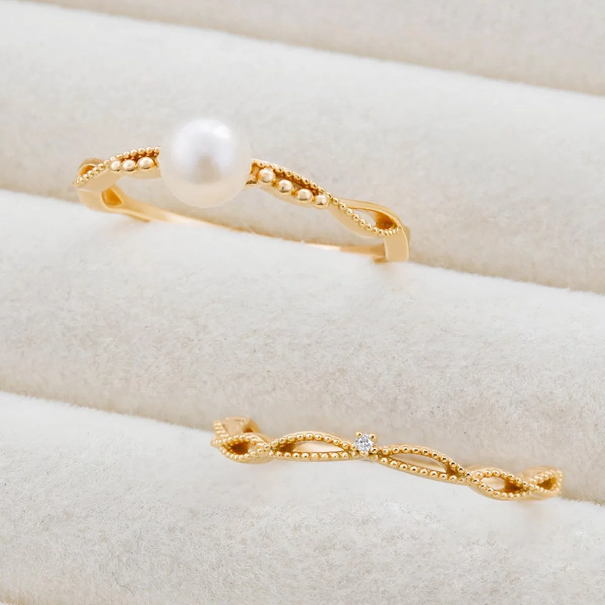 Anillo de compromiso infinito de oro amarillo de 9 quilates, 14 quilates y 18 quilates para mujer con perla y moissanita