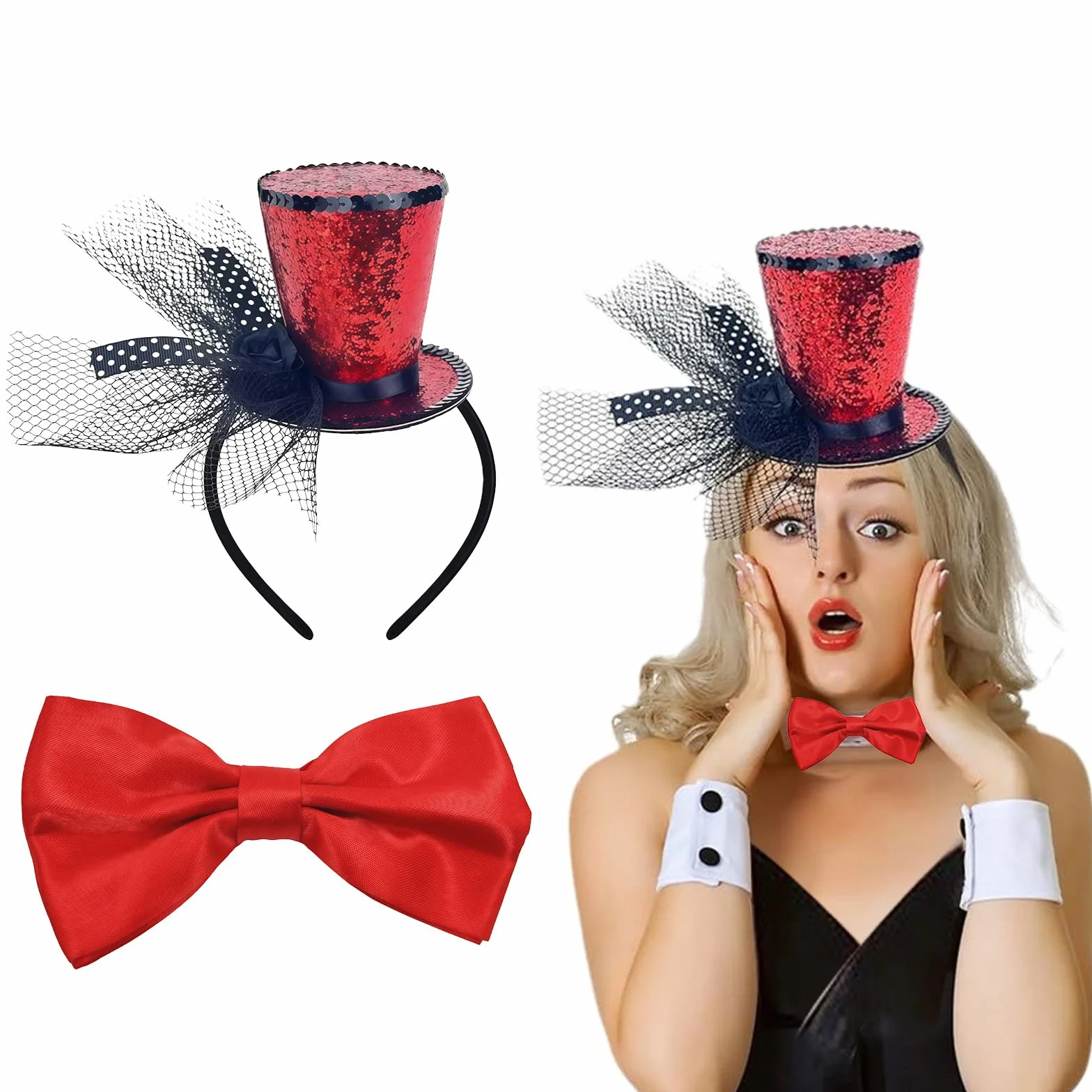 Mini sombrero de fiesta con banda para el cabello, adorno brillante de 19x8 cm, ideal para disfraces de Halloween, bodas y eventos retro, accesorio elegante para mujeres