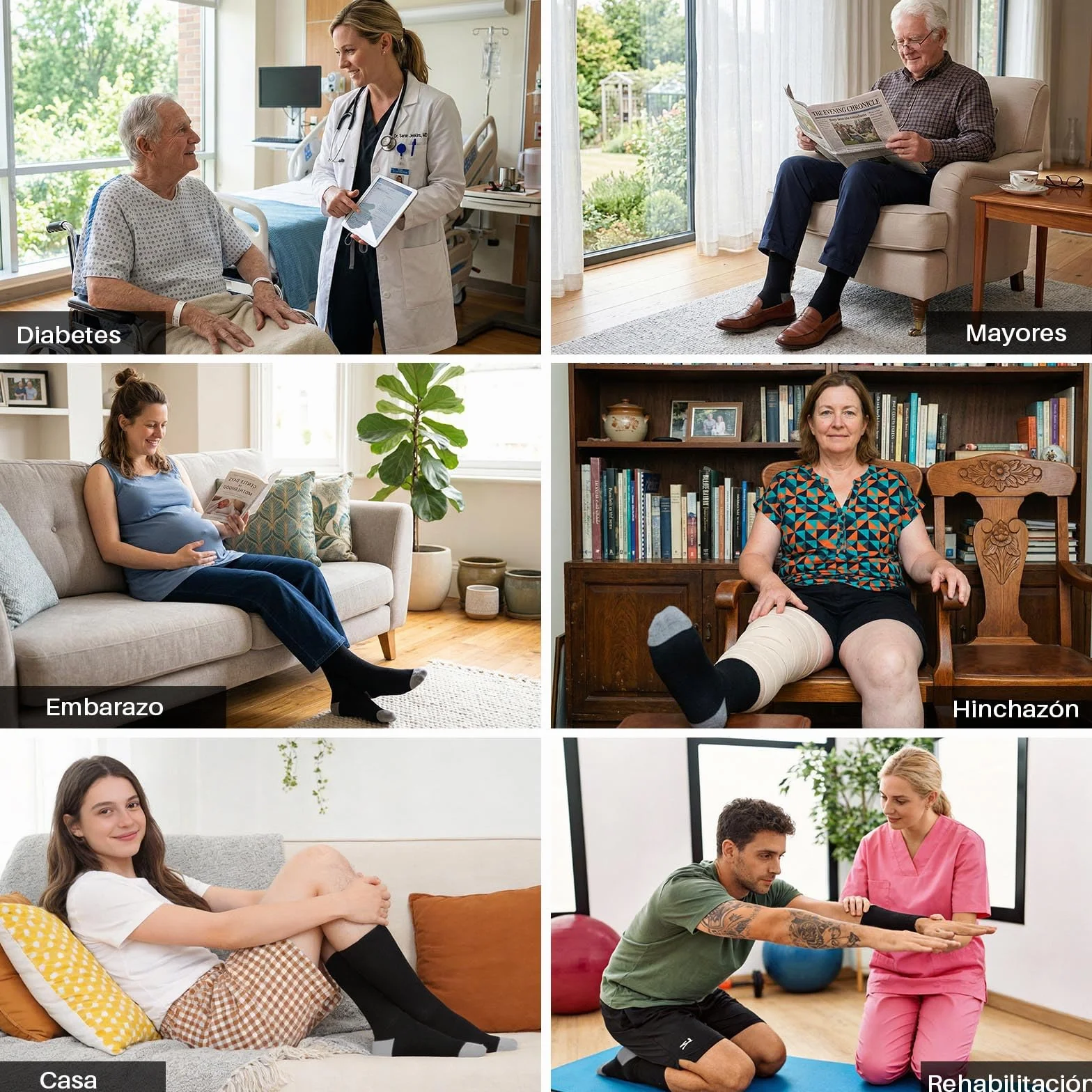 PUTUO Calcetines Diabeticos para Hombre Mujer: Calcetín sin Elastico y sin Costuras de Algodón para Hombres - Calcetines Extra Anchos para Pies Hinchados 6 pares