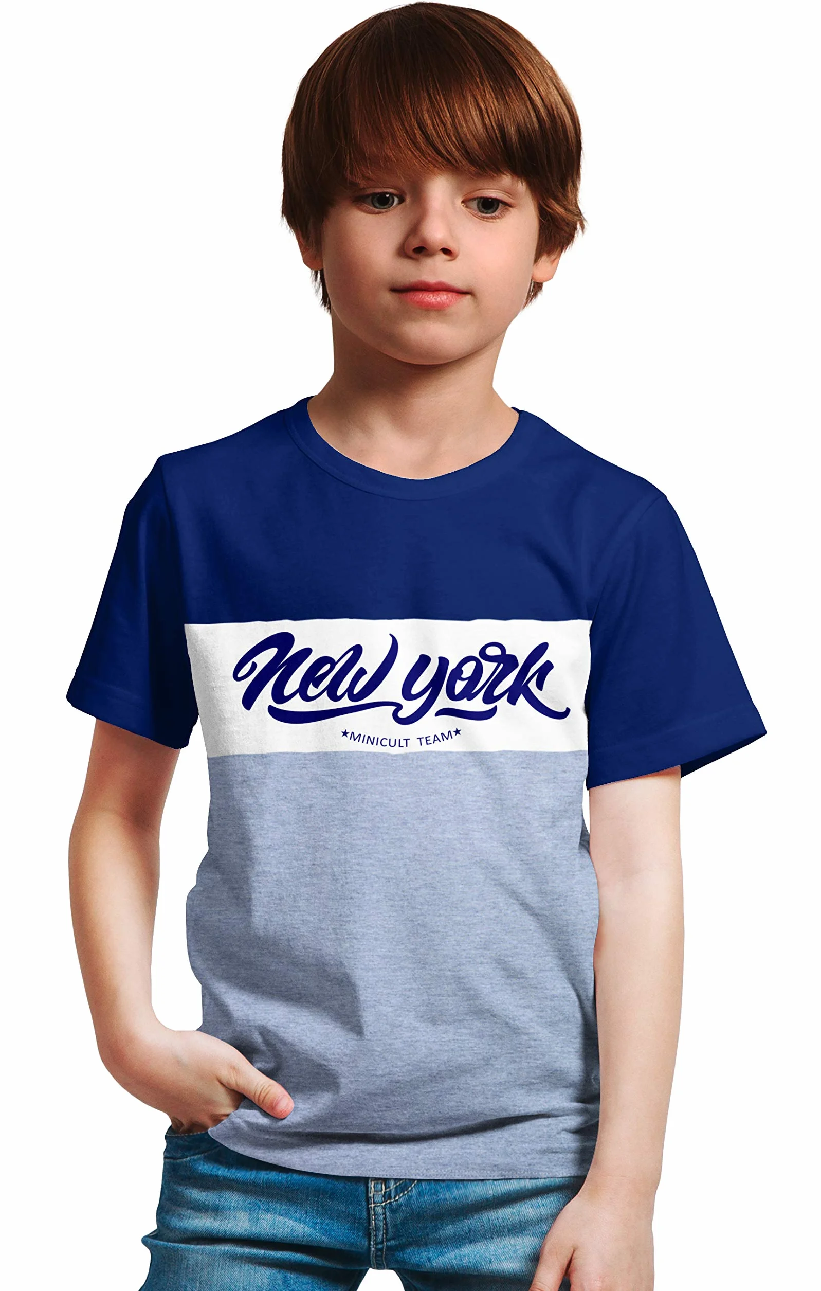 x2o Camiseta de algodón para niños con estampado en el pecho (paquete de 1) (azul marino)
