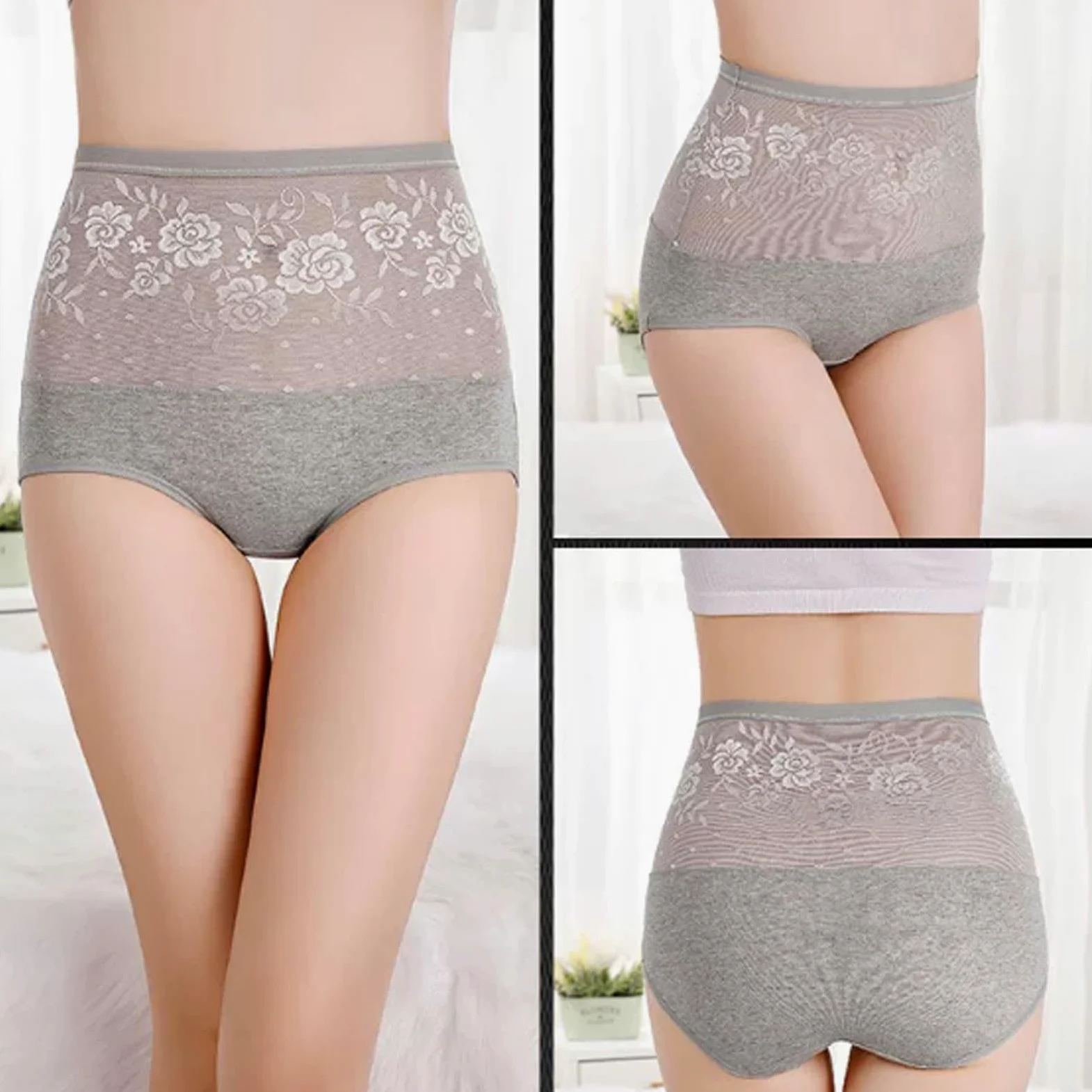 Genérico Braguitas de algodón de Talle Alto a Prueba de Fugas con Estampado Floral para Mujer, Estilo Bikini Hipster, sin Costuras, Estilo Atrevido