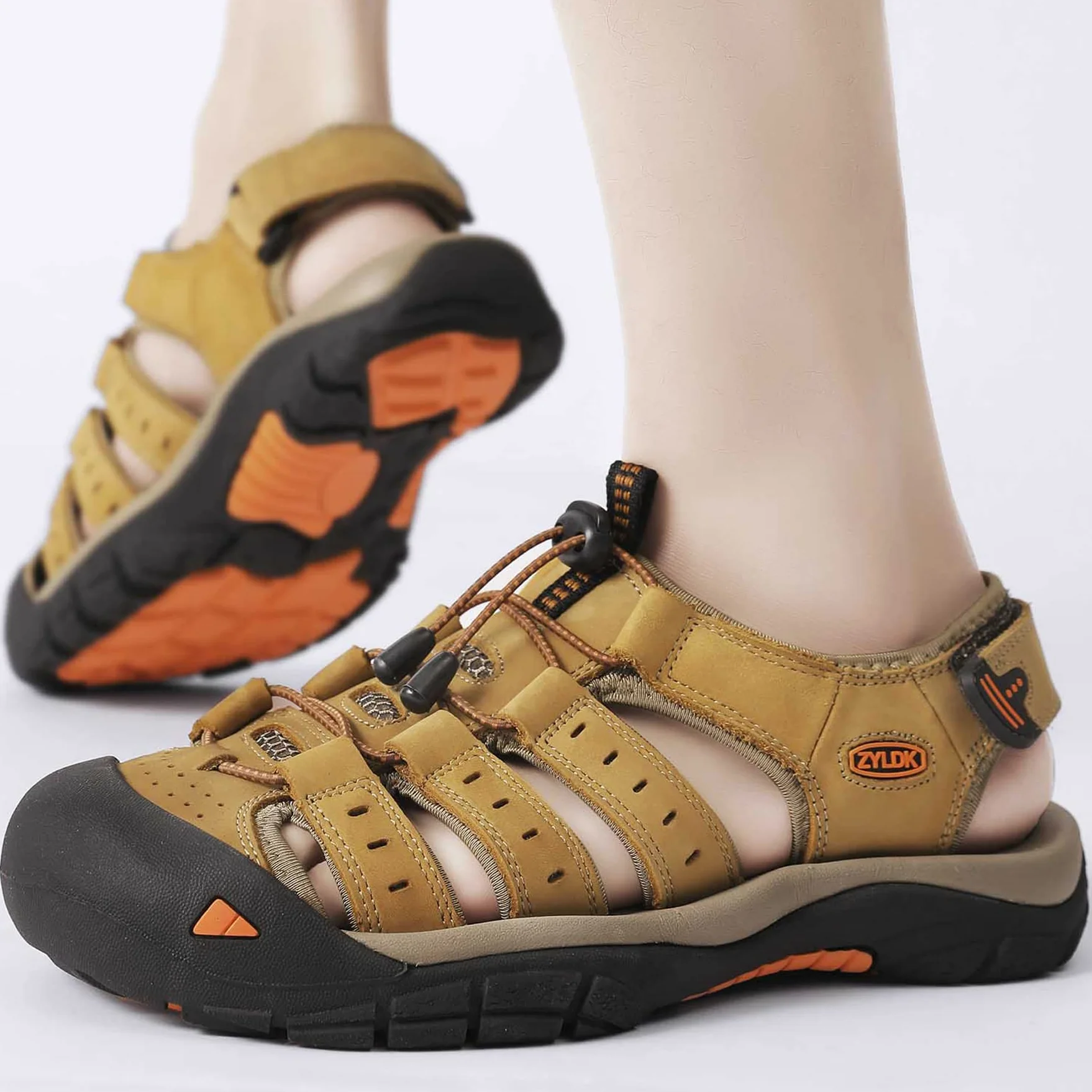 Sandalias de Senderismo para Hombres Verano Exterior Deportivas Zapatos Trekking Casual Zapatos de Montaña Cuero Sandalias de Playa Antideslizante Verano EU38-46