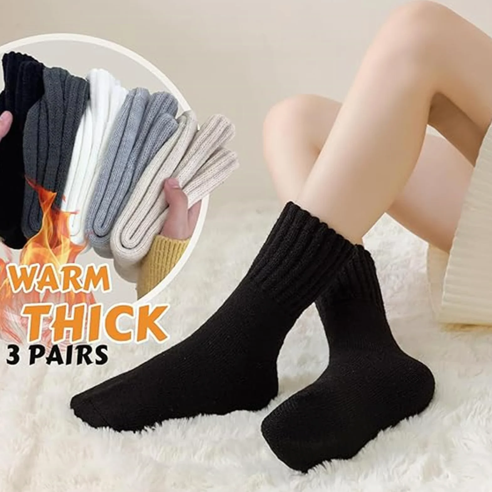 Generisch 3 pares de calcetines térmicos gruesos para mujer, cálidos y acolchados, de lana, para regalo