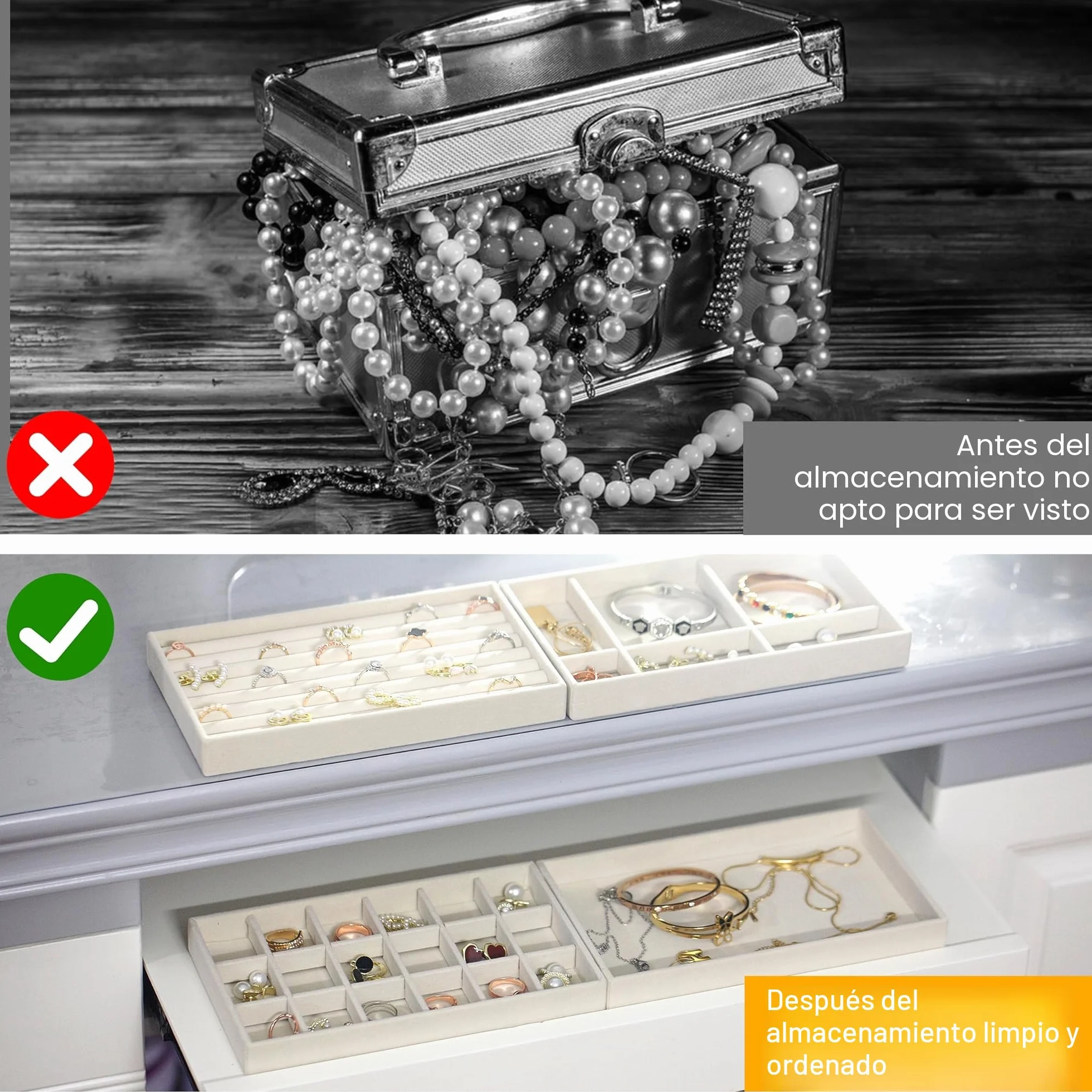 Schmuck Organizers,Schmucktablett,Schmuckaufbewahrung schublade, Schmuckeinsatz für Schubladen,Schmucktablett Stapelbar,Zum Aufbewahrung und Präseneren Von Ohrringe