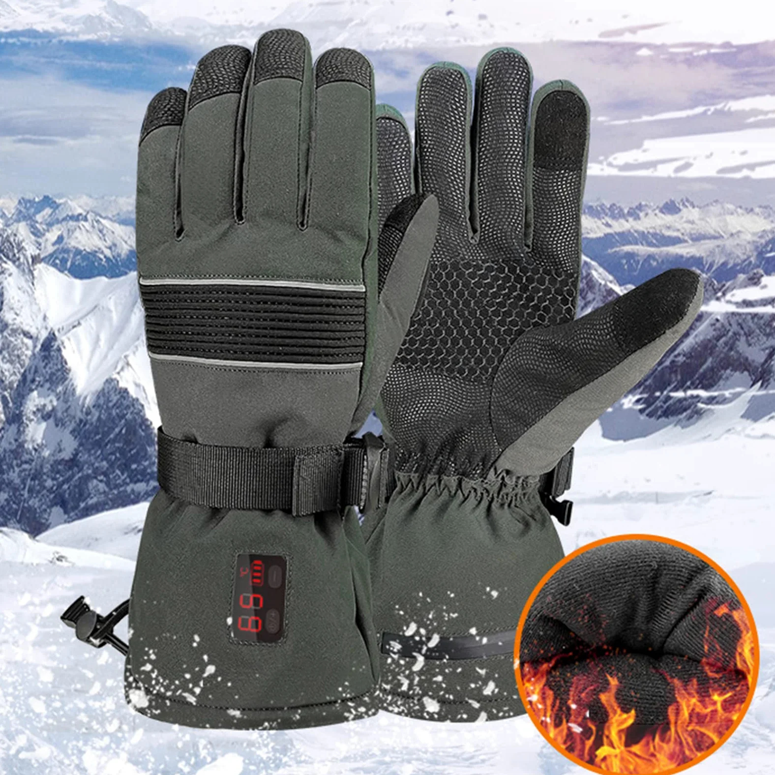 CHEWYNP Guantes de Invierno para Hombres y Mujeres - Guante Cálido Impermeable para Clima Frío, Guantes Térmicos con Pantalla Táctil Dedo Recargable 2200mAh Guantes de Esquí con Calefacció