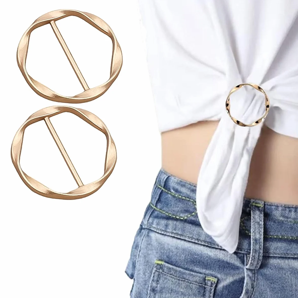 Alide Paquete de 6 hebillas de metal para cinturón de mujer, pinza para camiseta, hebilla, aro para pañuelo de seda, pinza para corbata con nudo en el dobladillo, hebillas y cierres para.