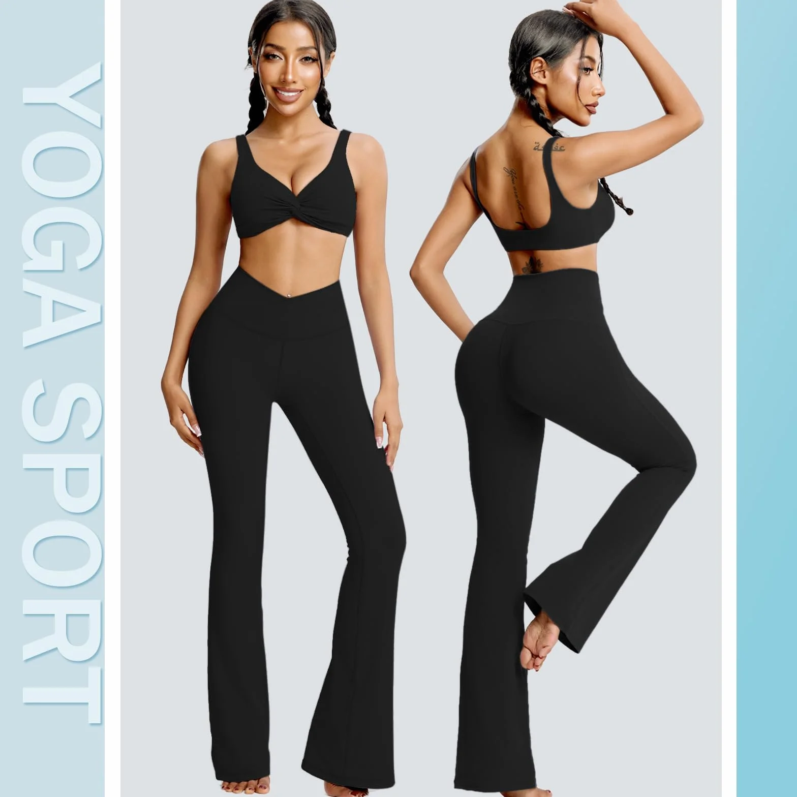 Pantalones Campana Mujer Cintura Alta Mallas Deportivas Push Up Pantalones de Yoga Pants Casual Mujer Elasticos Acampanados Flared Leggins Deportivos Danza Fitness