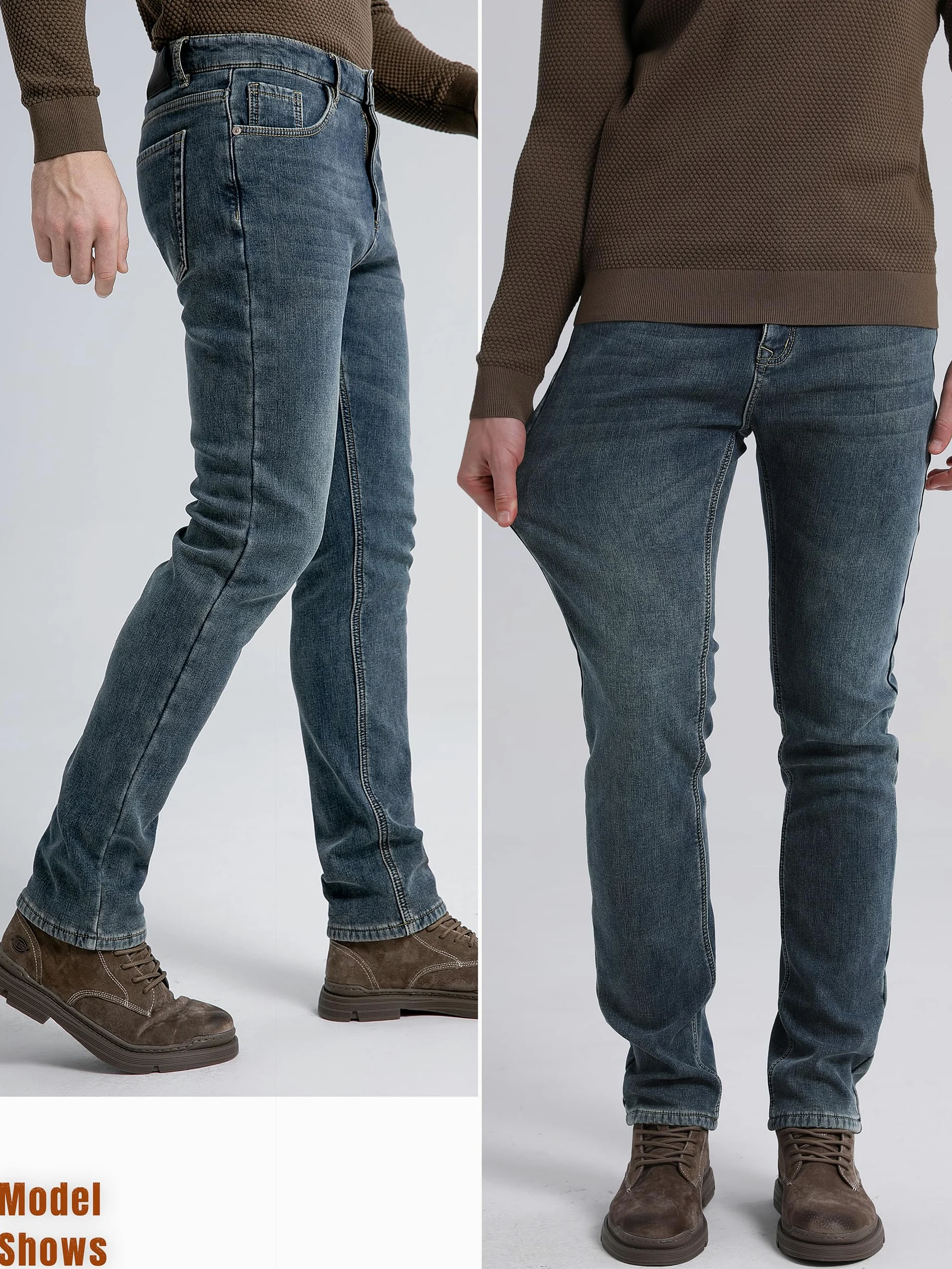 Pantalones vaqueros térmicos ajustados para hombre, pantalones térmicos para la nieve, pantalones de invierno forrados con forro polar