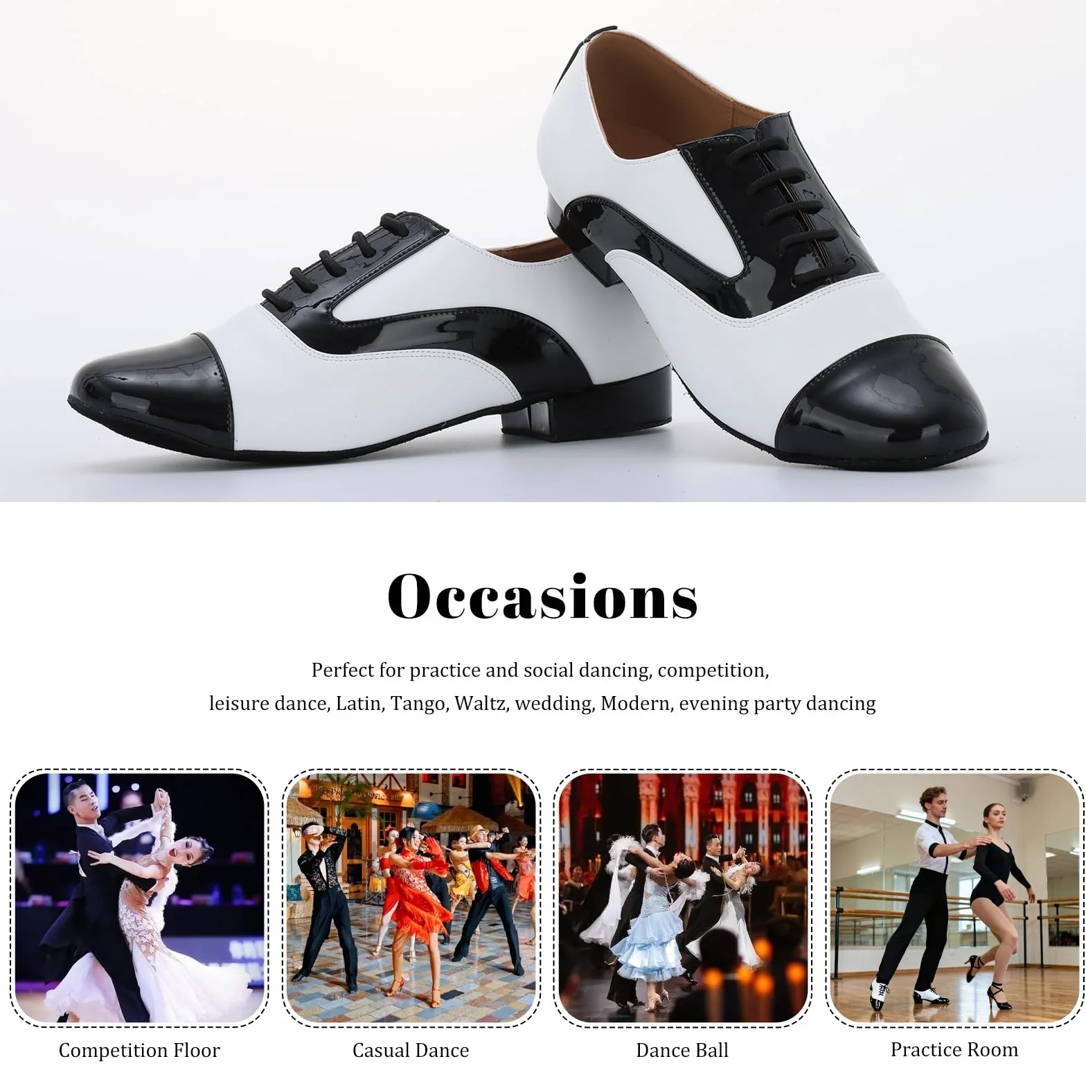 Zapatos de Baile Sintético para Latino Hombre Salsa de Tacón Bajo Práctica Danza Zapatos 2.5 cm,Negro