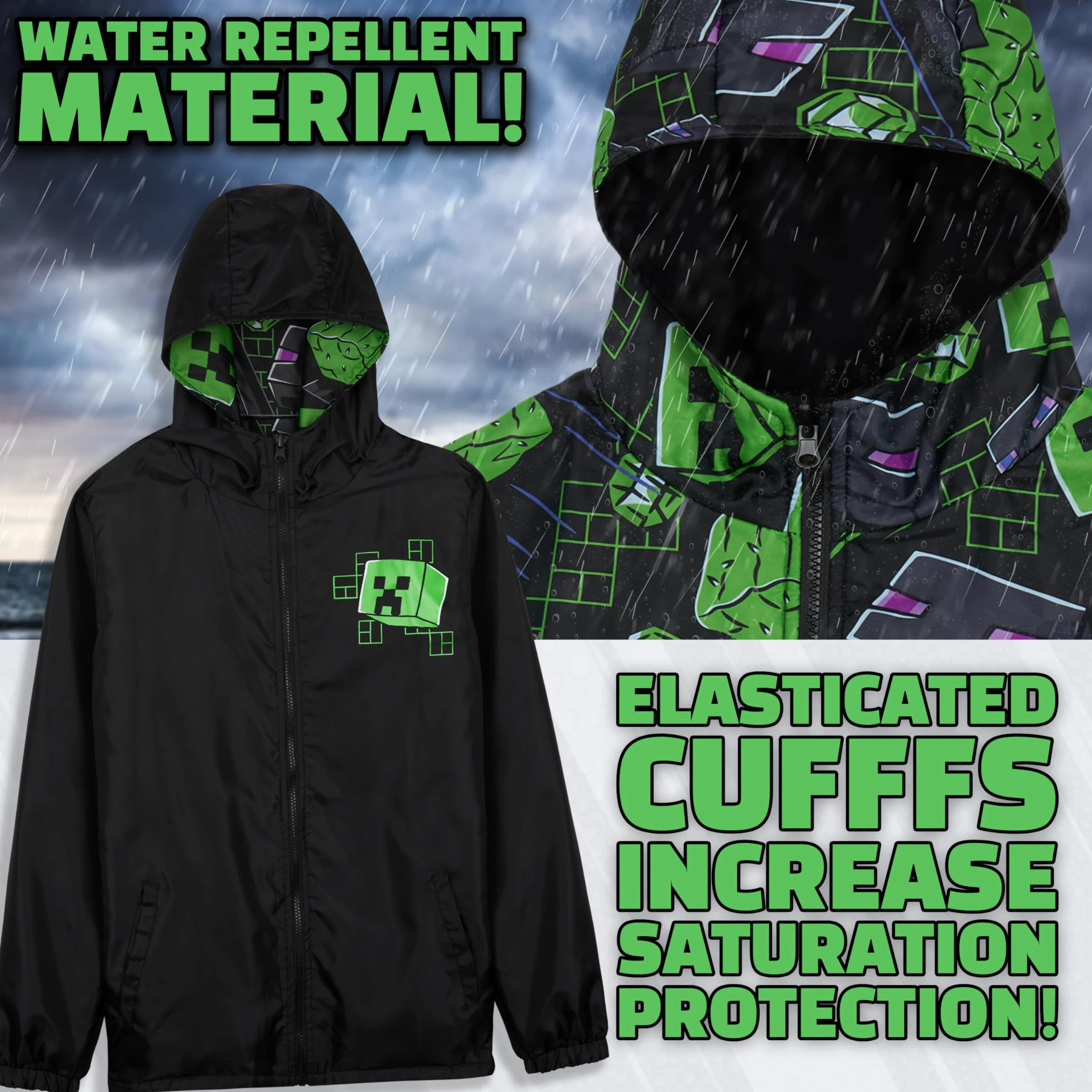 Chaqueta Impermeable con Capucha Chubasquero Niño Fortnite Minecraft Pokemon