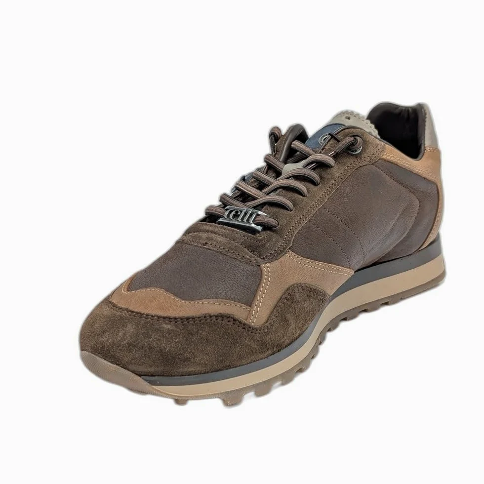848 Ante Cacao: Zapatilla Hombre marrón. Nylon y Ante, Forro de Cuero, Plantilla Acolchada extraíble, Cordones elásticos y Suela Goma Antideslizante.