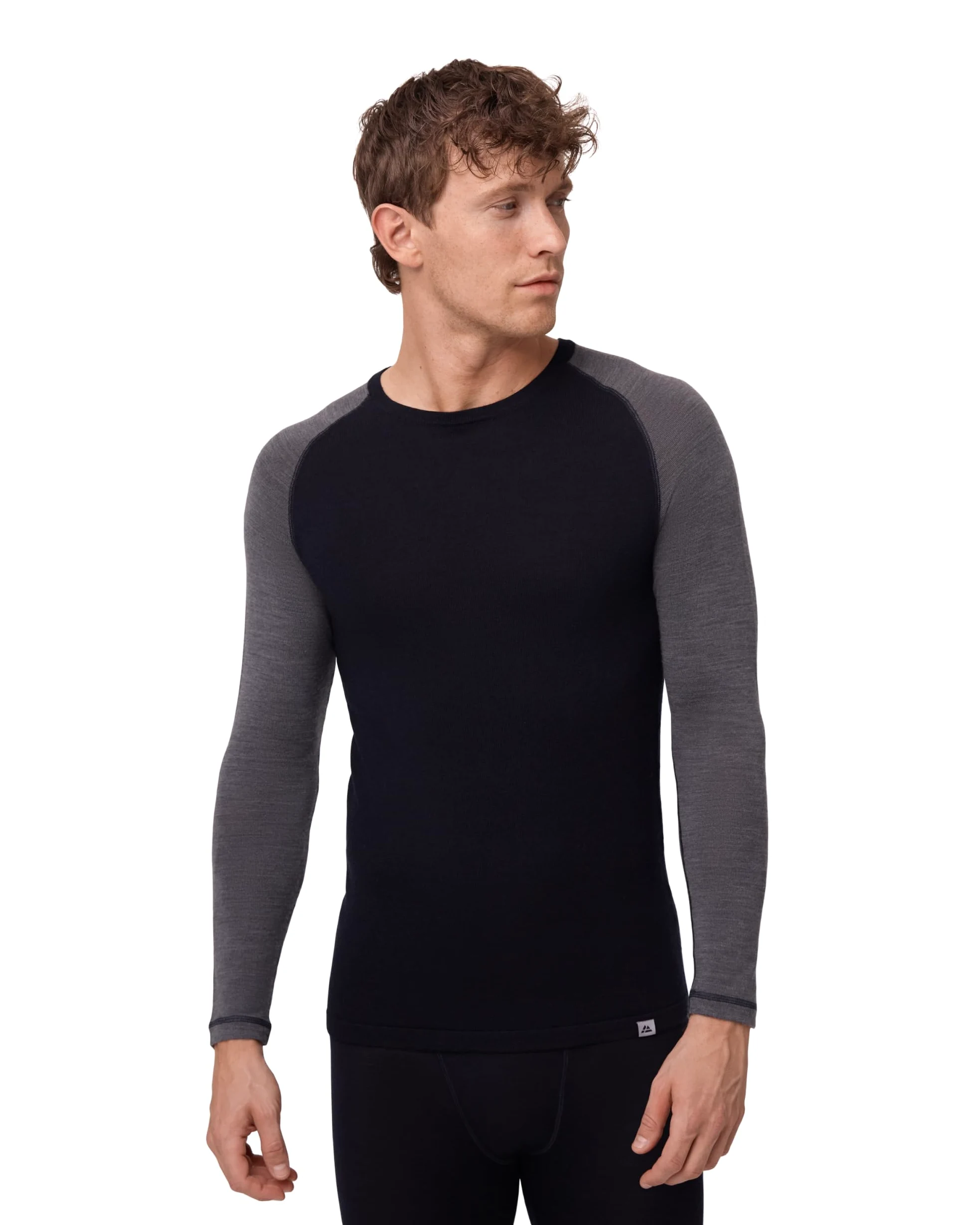 DANISH ENDURANCE Camiseta Térmica Lana Merino Hombre Negro/Dark Gris XL | Camiseta Térmica de Lana Merino 180g/m², Cálida y Transpirable con Ajuste Ergonómico, para Senderismo, Esquí y Uso en Casa