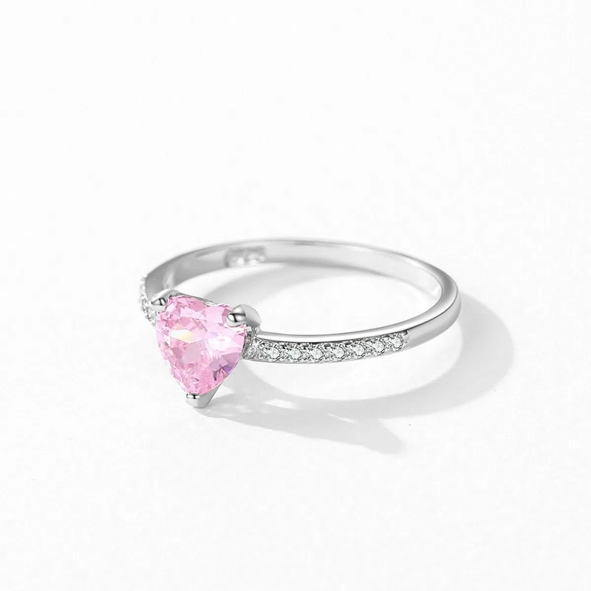 Anillo de mujer de platino, alianzas con forma de corazón de 1 ct, zafiro rosa fabricado en laboratorio, plata Pt950, talla 53 (16,9)