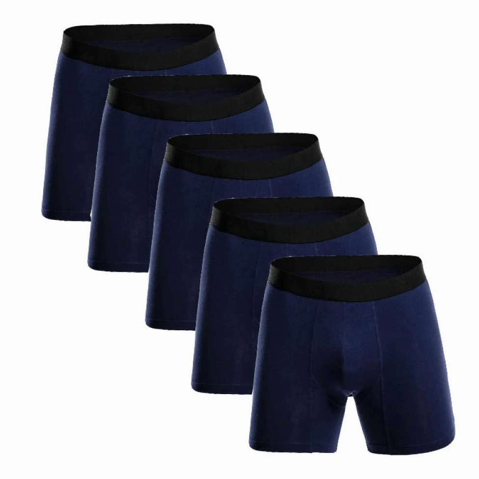 Calzoncillos Hombre Boxer Algodón Piernas largas Hombres Boxers Ropa Interior Soft Boxer (Pack de 6)-Azul 5pcs_SG