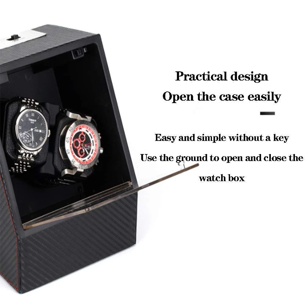 Bobinadora de reloj automática, bobinadora de reloj de rotación automática, cubierta de vidrio transparente, diseño único, caja de bobinadora de reloj, caja agitadora de reloj (marrón) (negro)