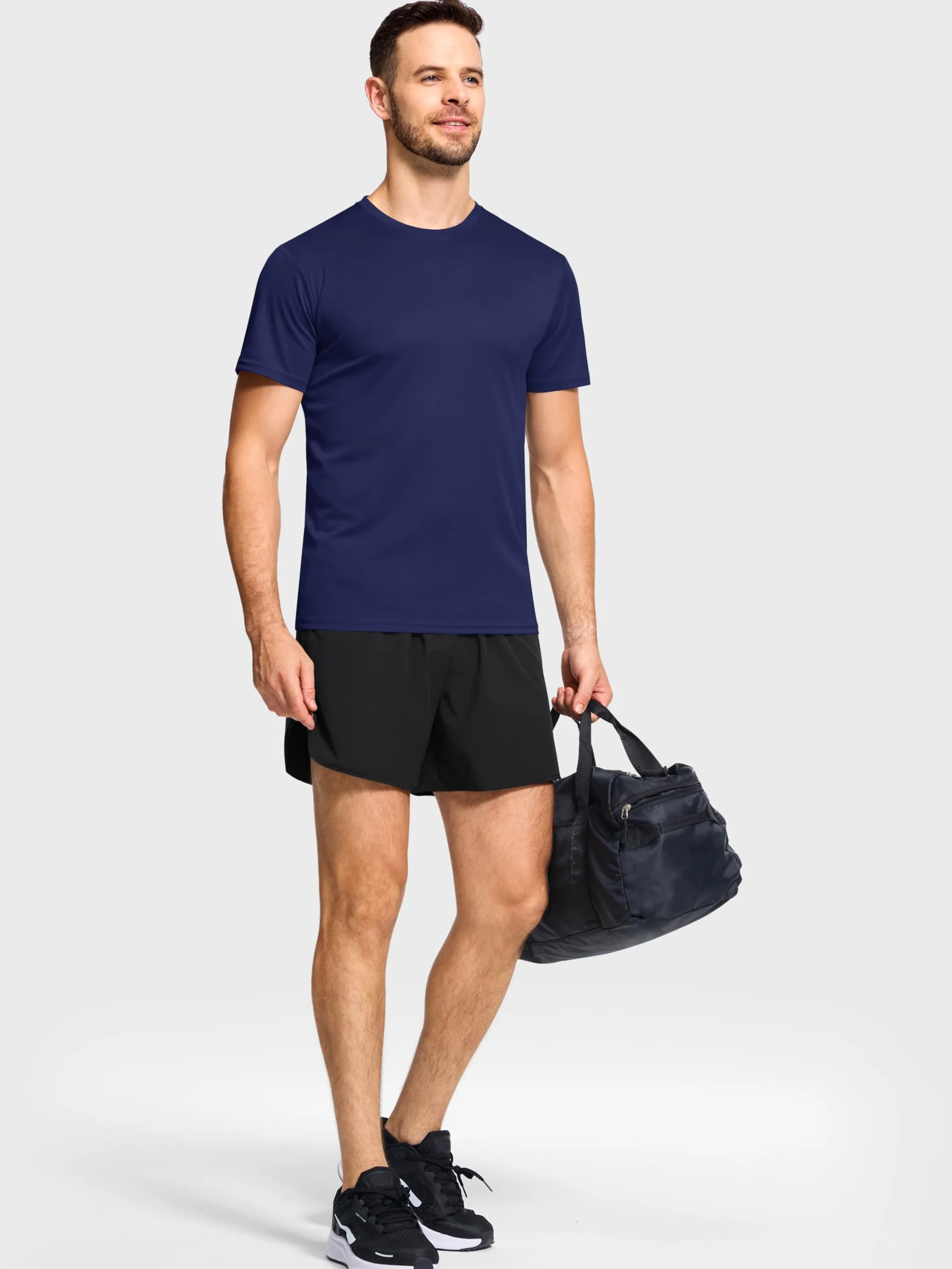 Paquete de 5 camisetas deportivas para hombre, absorben la humedad, de secado rápido, de manga corta, transpirables, activas, para gimnasio, correr, camisetas lisas de cuello redondo