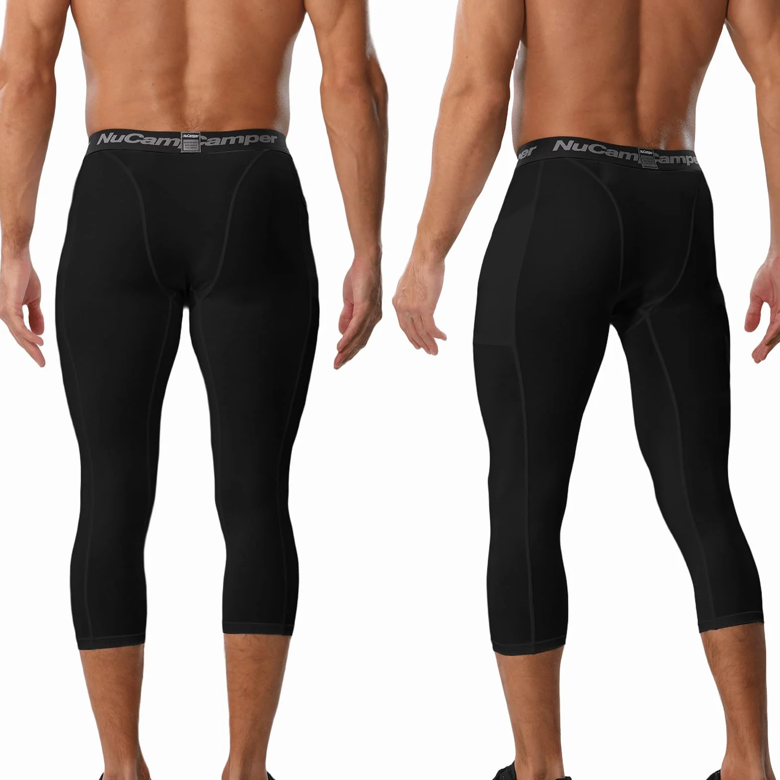 NuCamper Pantalones de Compresión Hombre 3/4 Leggings con Bolsillo Secado Rápido Gimnasio
