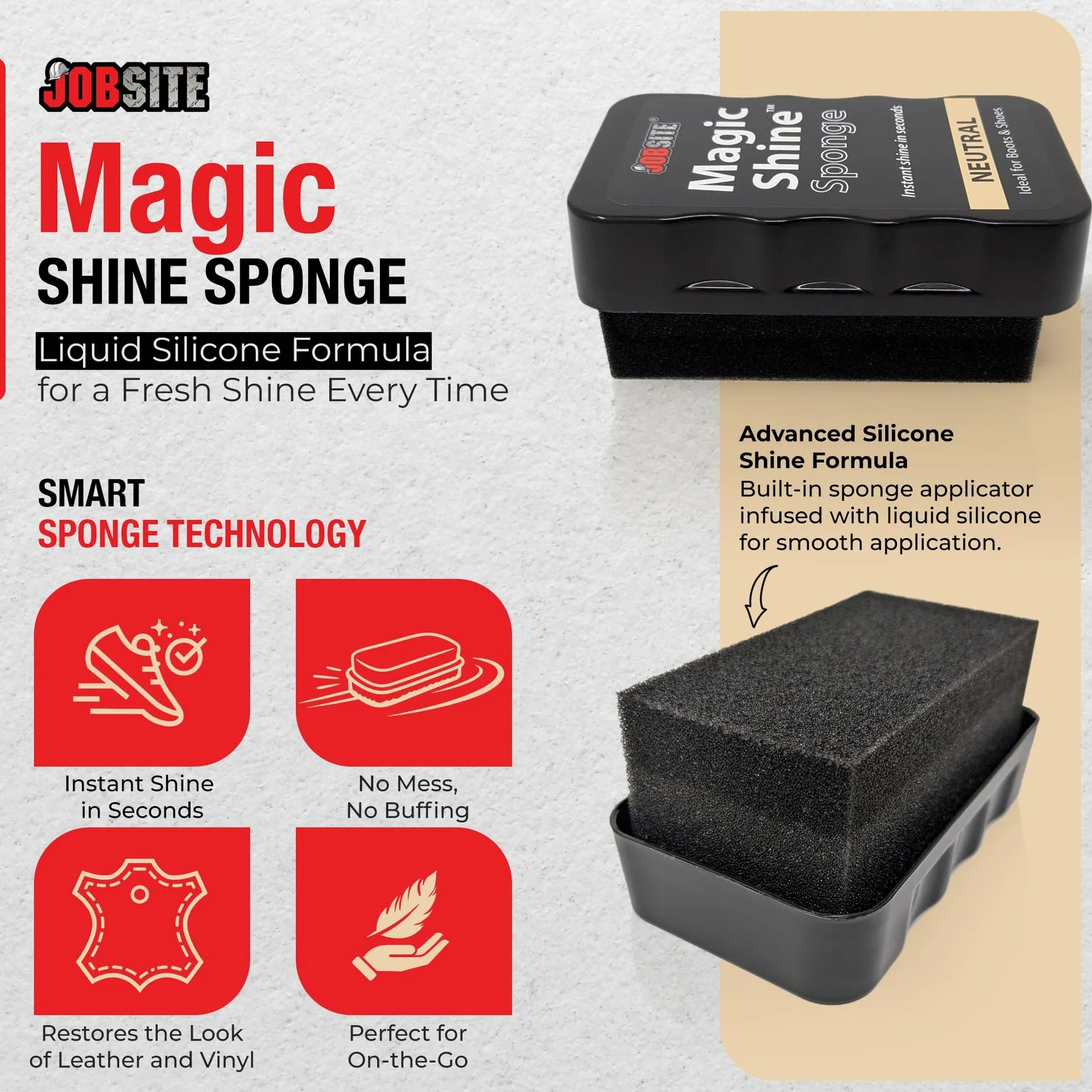 Jobsite Instant Express Leather Boot & Shoe Shine Sponge - Black - 6 Pack
