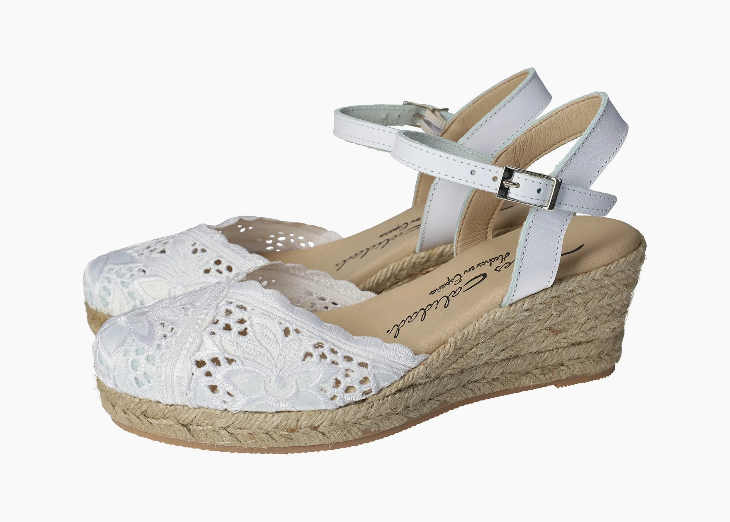 TORRES 5004 Alpargatas de Encaje Blancas para Señora con Suela de Esparto y Hebilla Mujer Alpargatas Blanco 35