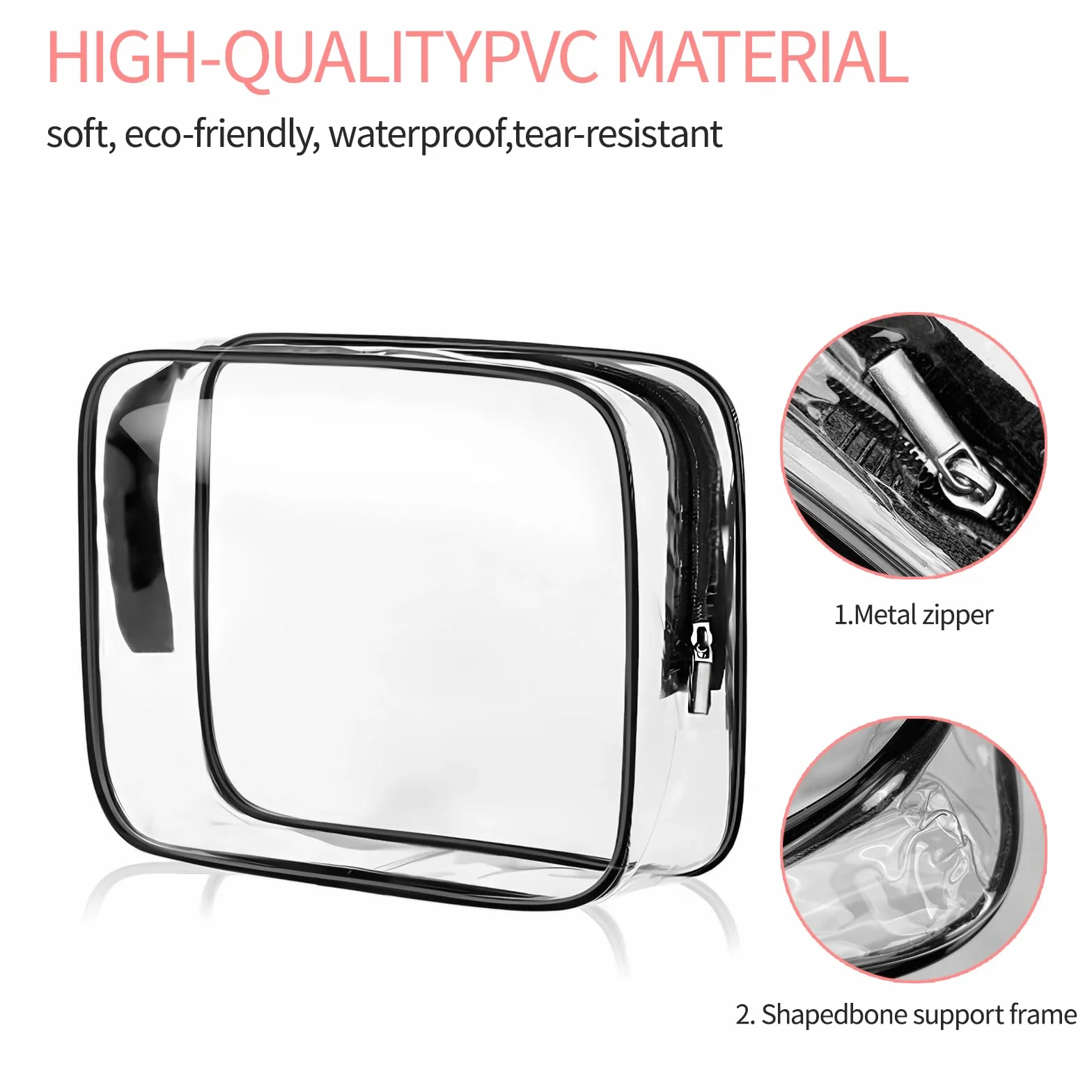 3 PCS Neceser de Aseo, Bolsas Portátil de Maquillaje de PVC, Transparentes Bolsa de Cosmético Organizador Mujer Impermeables, Hombre y Mujer, para Viajes, para Viajes, Almacenamiento, Baño