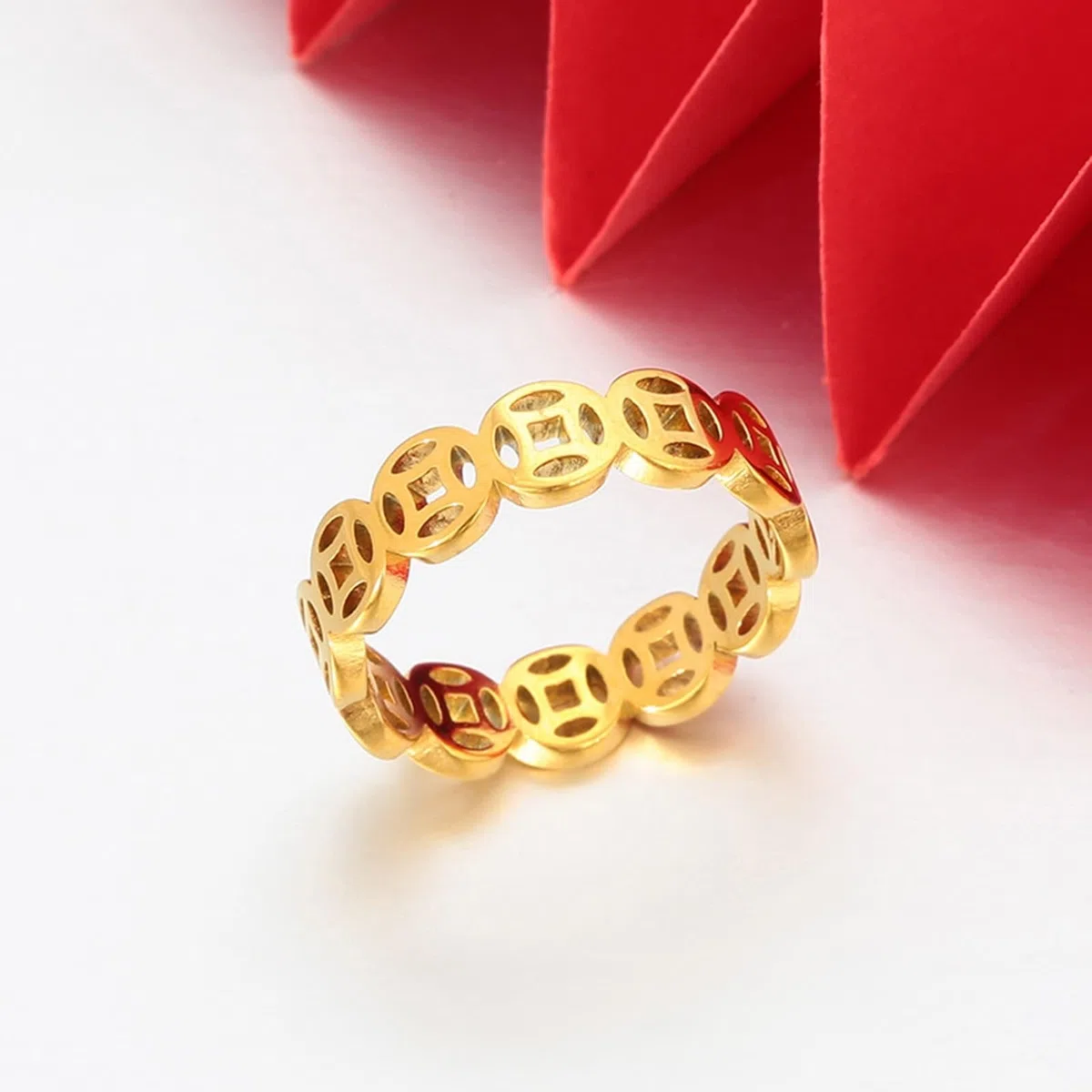 Anillo de oro auténtico para parejas, 9 K/14 K/18 K, oro amarillo, anillos de boda huecos