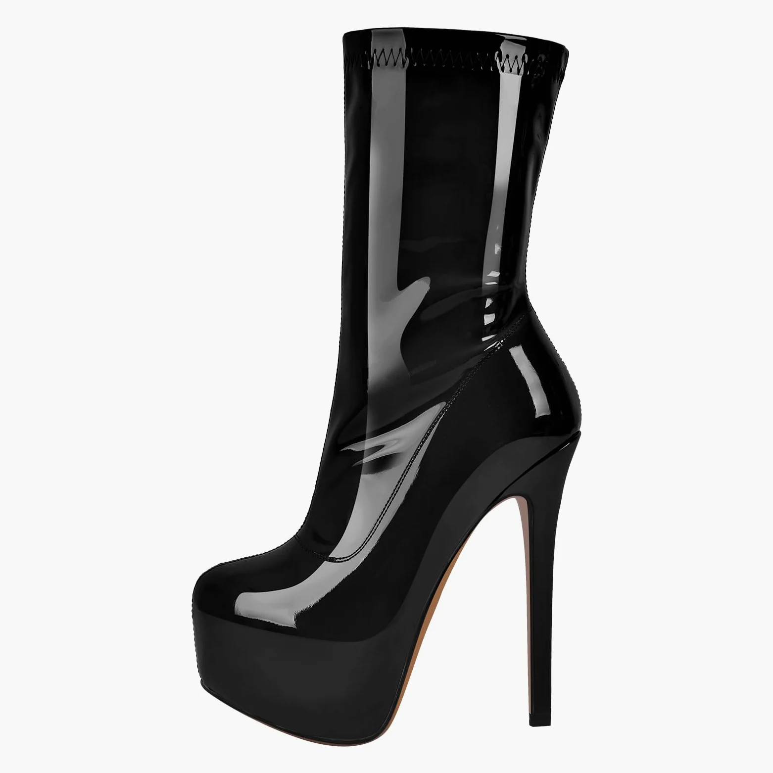 MissHeel Botas de caña corta de plataforma Tacones de aguja Tacones altos Botines elásticos Lacado