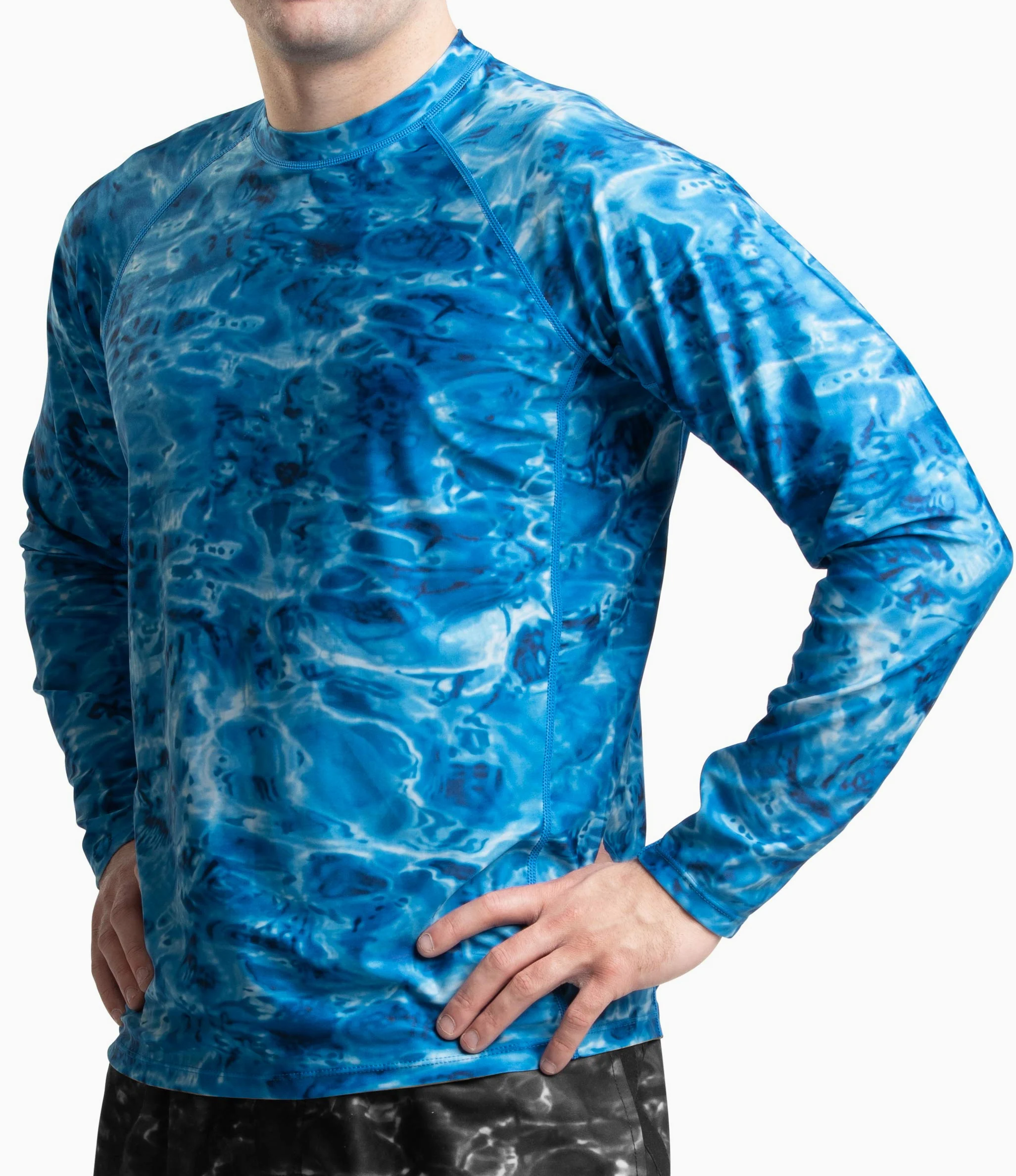 Aqua Design Rash Guard - Camiseta de natación para hombre (manga larga, protección solar 50+) - Azul - Large