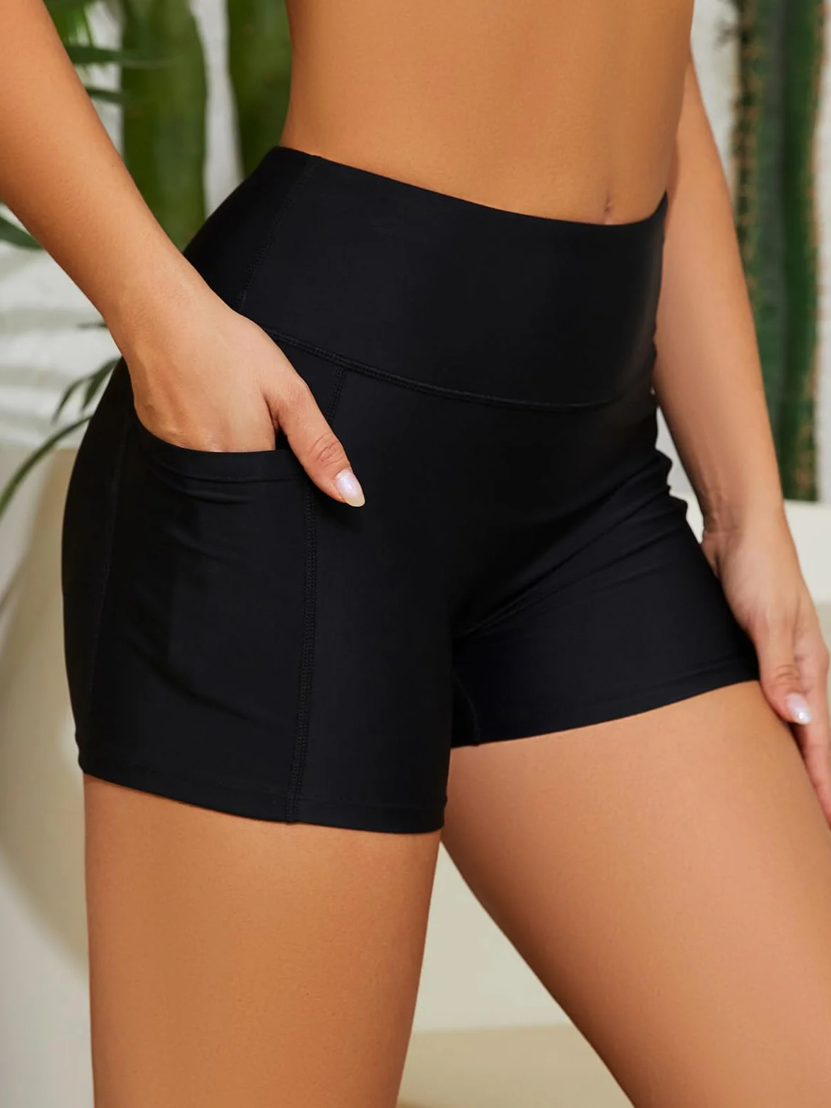 SHEKINI Pantalones Cortos de natación de Cintura Alta de UPF 50+ para Mujer, con Secado rápido, Traje de baño con Bolsillos